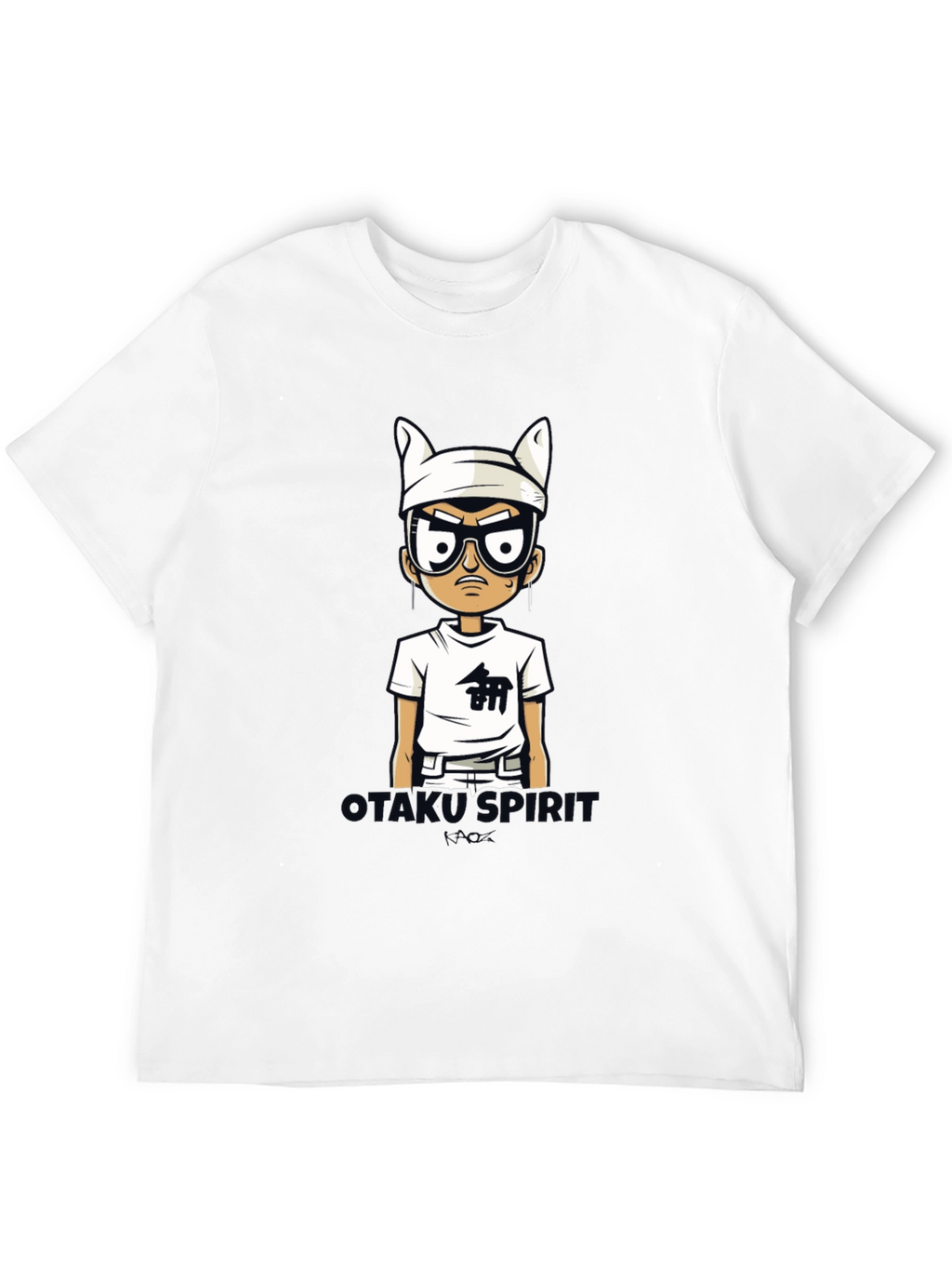 Otakus Spirit Mens Black Cartoon Graphic Tee