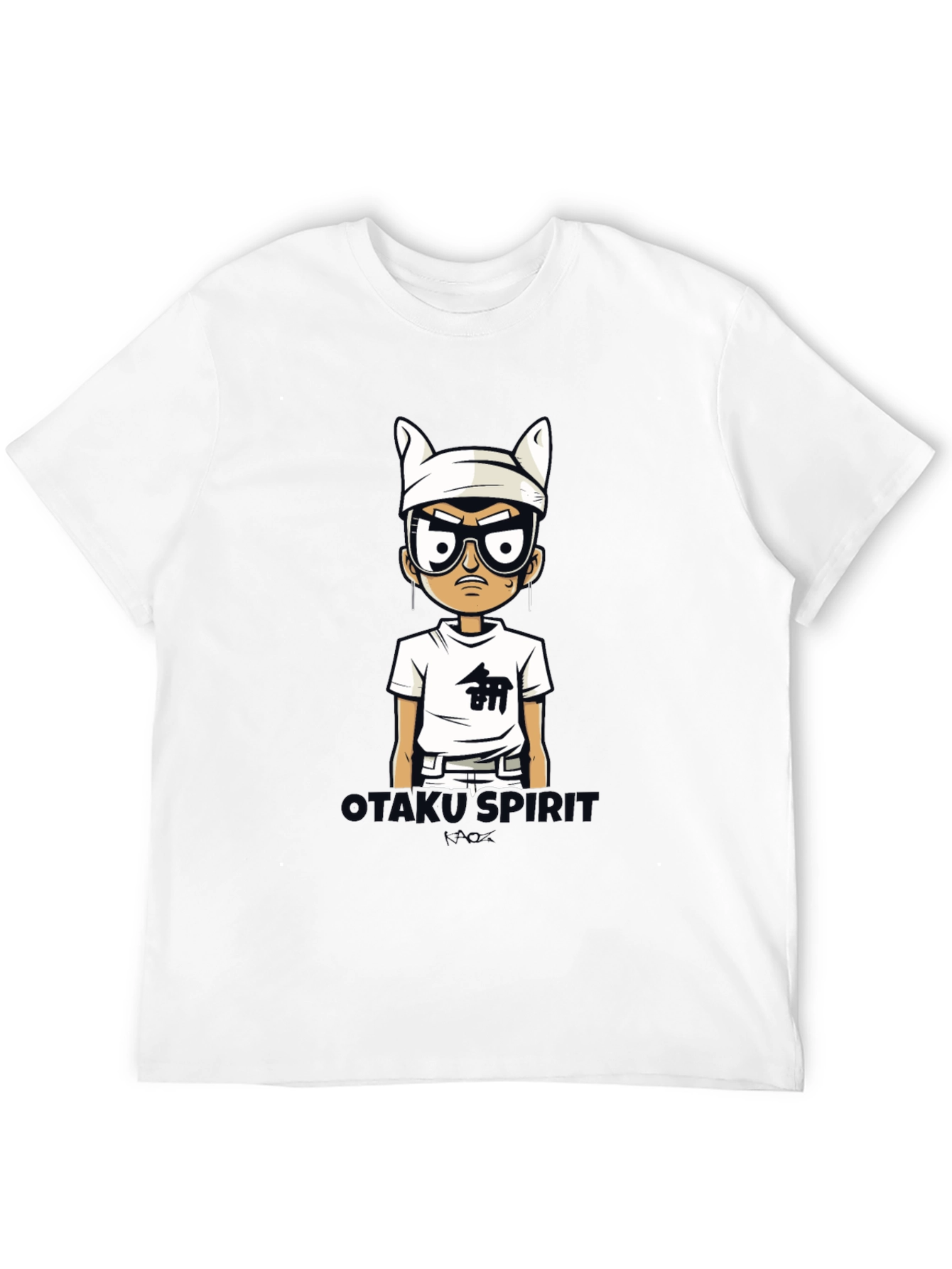 Otakus Spirit Mens Black Cartoon Graphic Tee