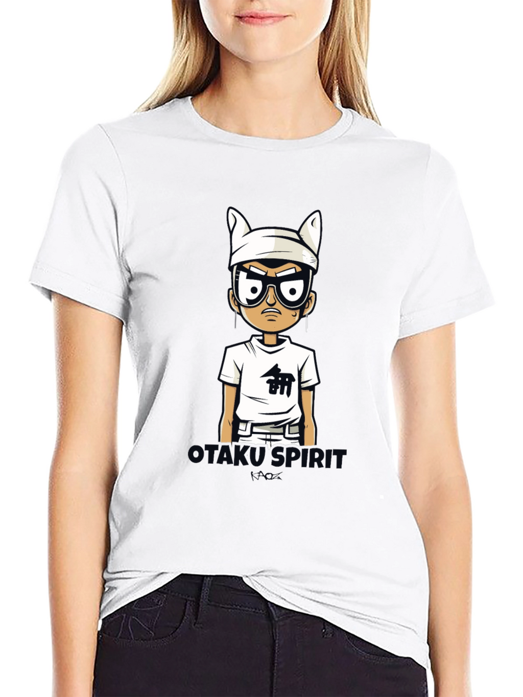 Otakus Spirit Mens Black Cartoon Graphic Tee