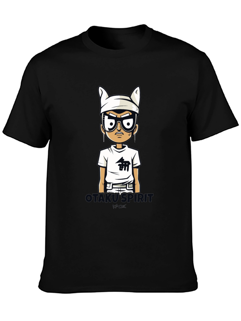 Otakus Spirit Mens Black Cartoon Graphic Tee