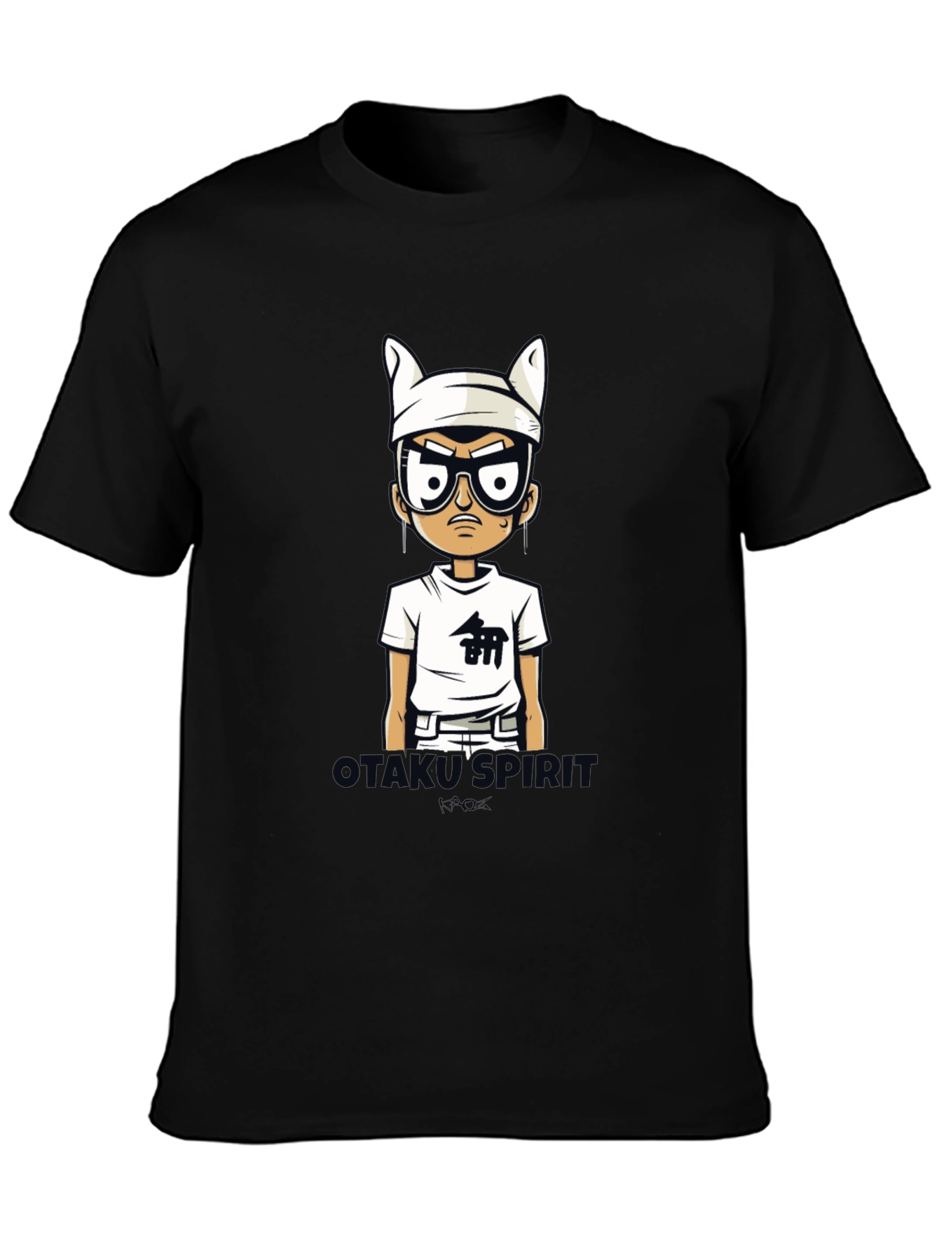 Otakus Spirit Mens Black Cartoon Graphic Tee