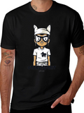 Otakus Spirit Mens Black Cartoon Graphic Tee