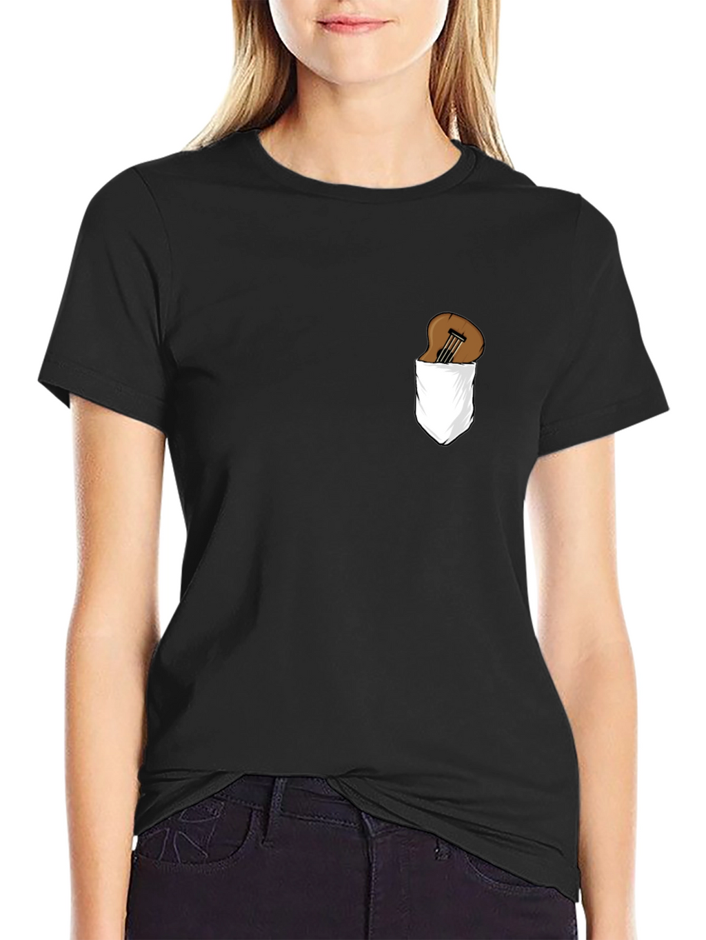 Guitar in Pocket Graphic Tee - Black Cotton T-Shirt