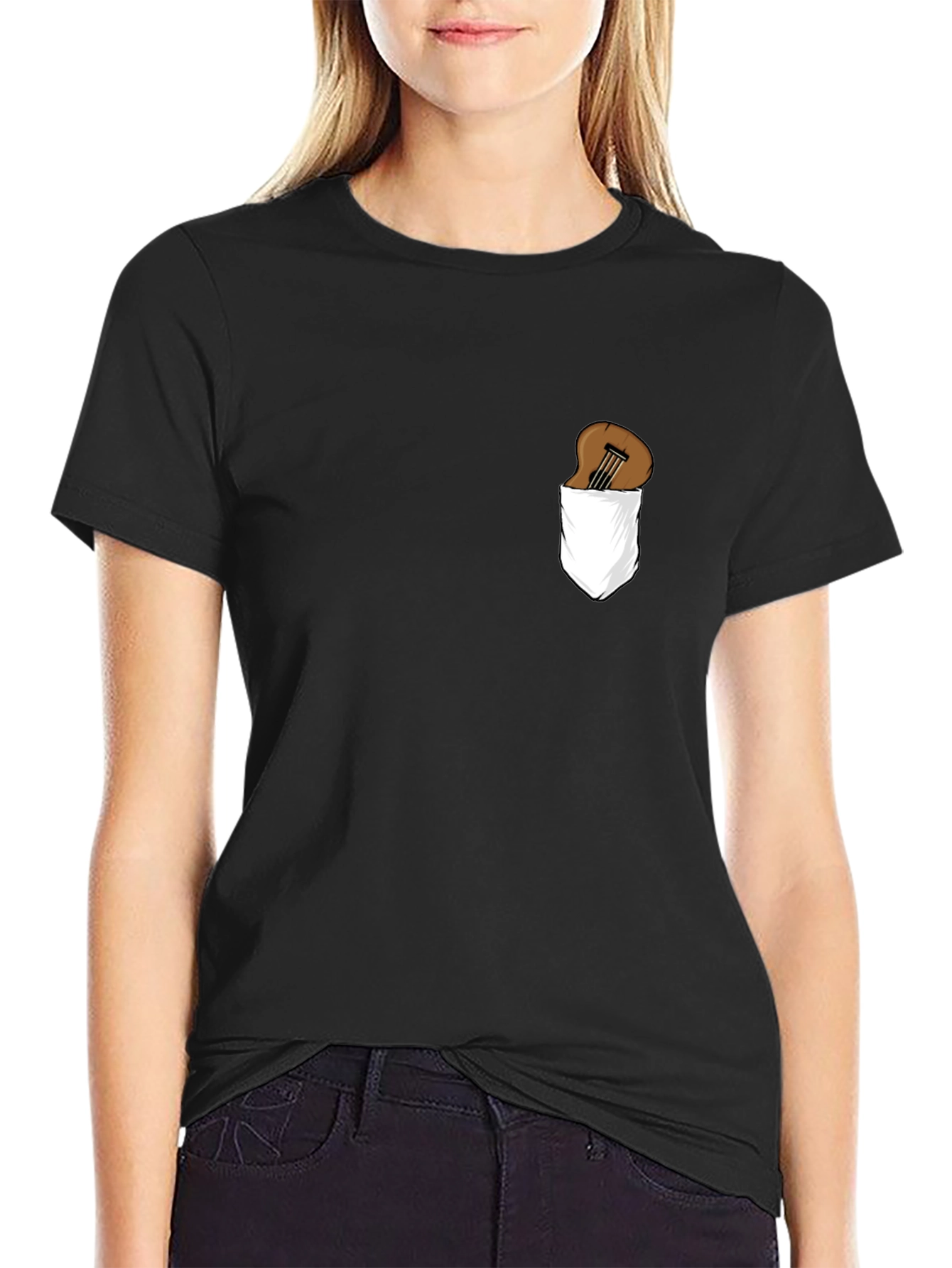 Guitar in Pocket Graphic Tee - Black Cotton T-Shirt