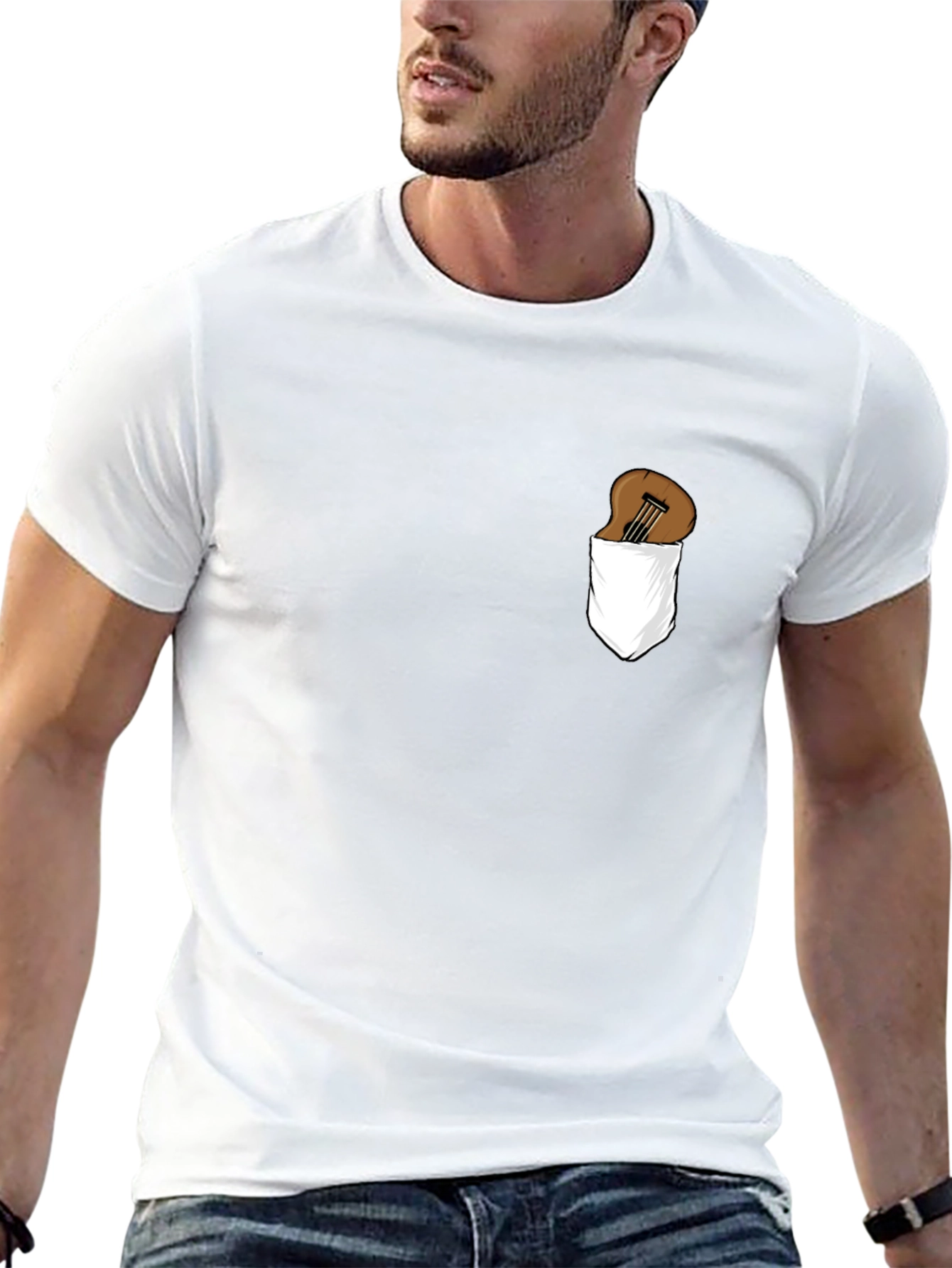 Guitar in Pocket Graphic Tee - Black Cotton T-Shirt