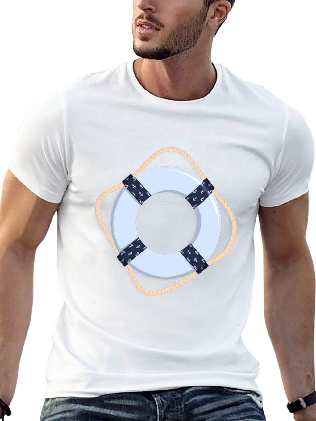 Nautical Lifebuoy Graphic Black Tee