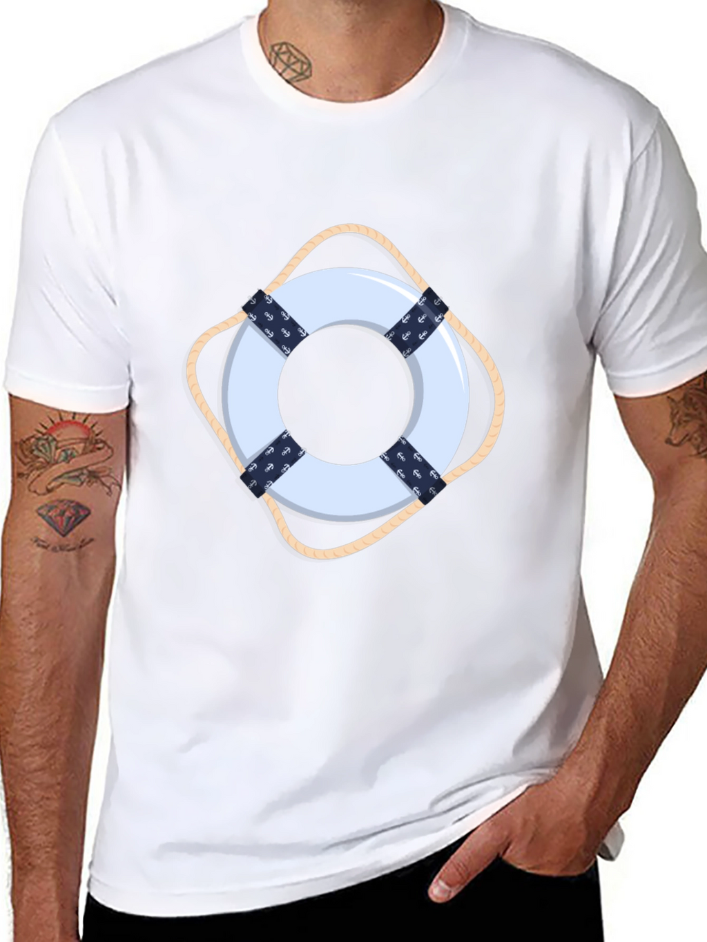 Nautical Lifebuoy Graphic Black Tee