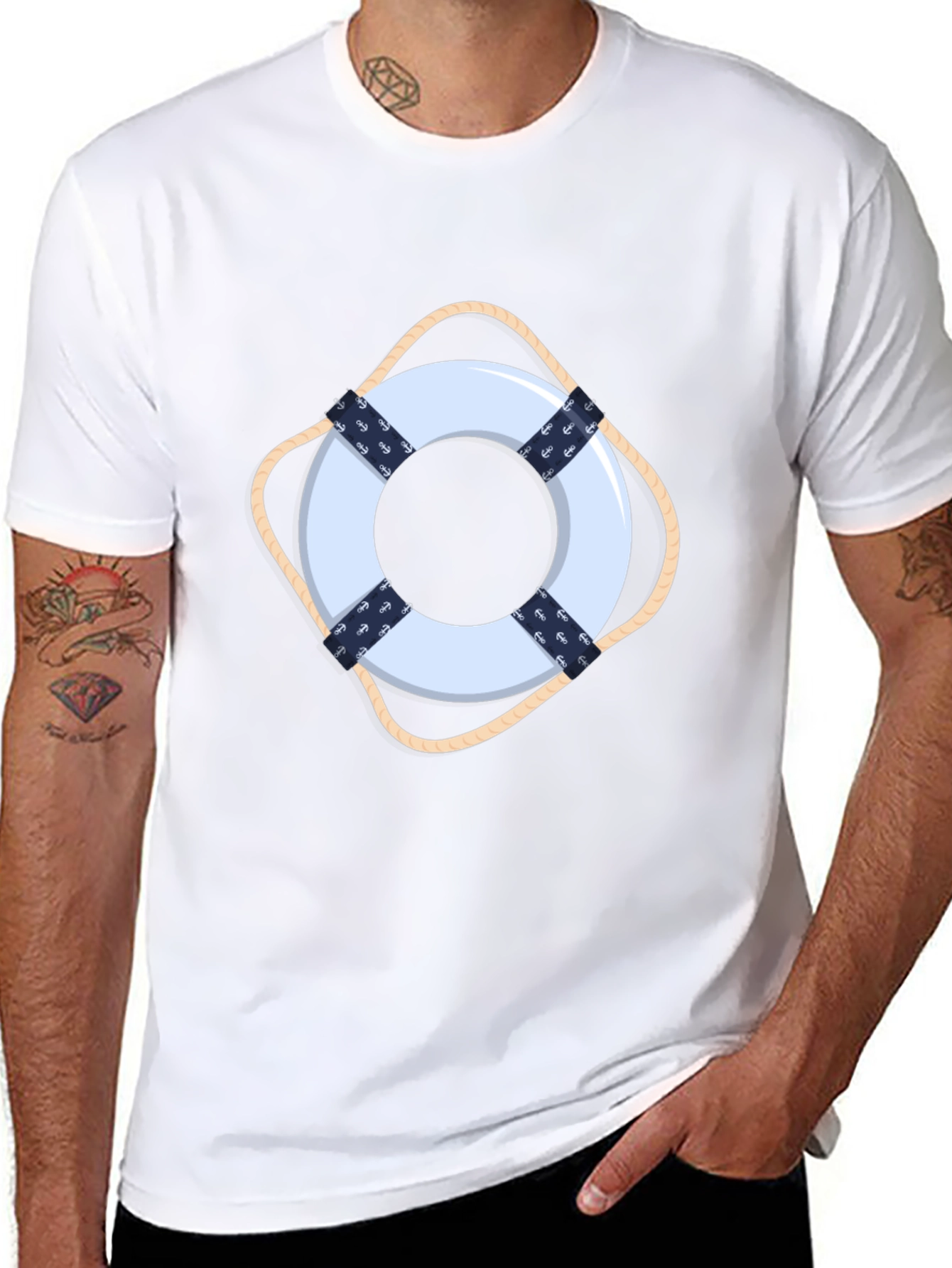 Nautical Lifebuoy Graphic Black Tee