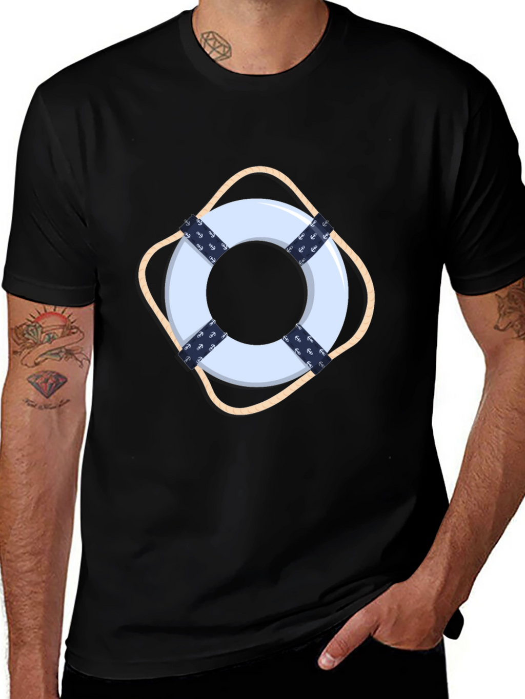 Nautical Lifebuoy Graphic Black Tee