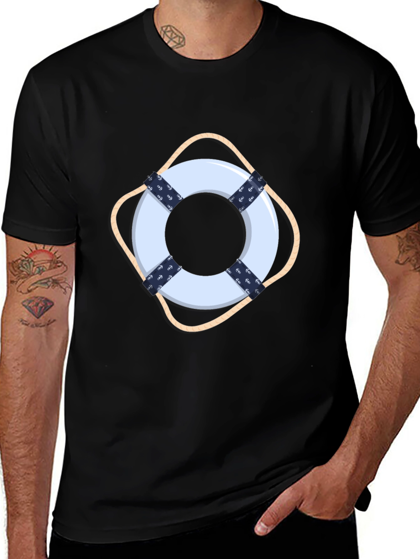 Nautical Lifebuoy Graphic Black Tee