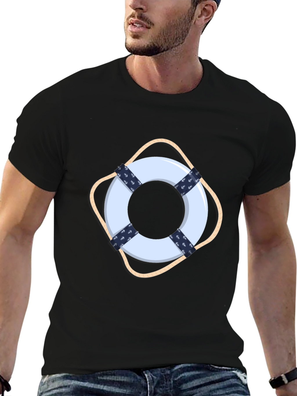 Nautical Lifebuoy Graphic Black Tee