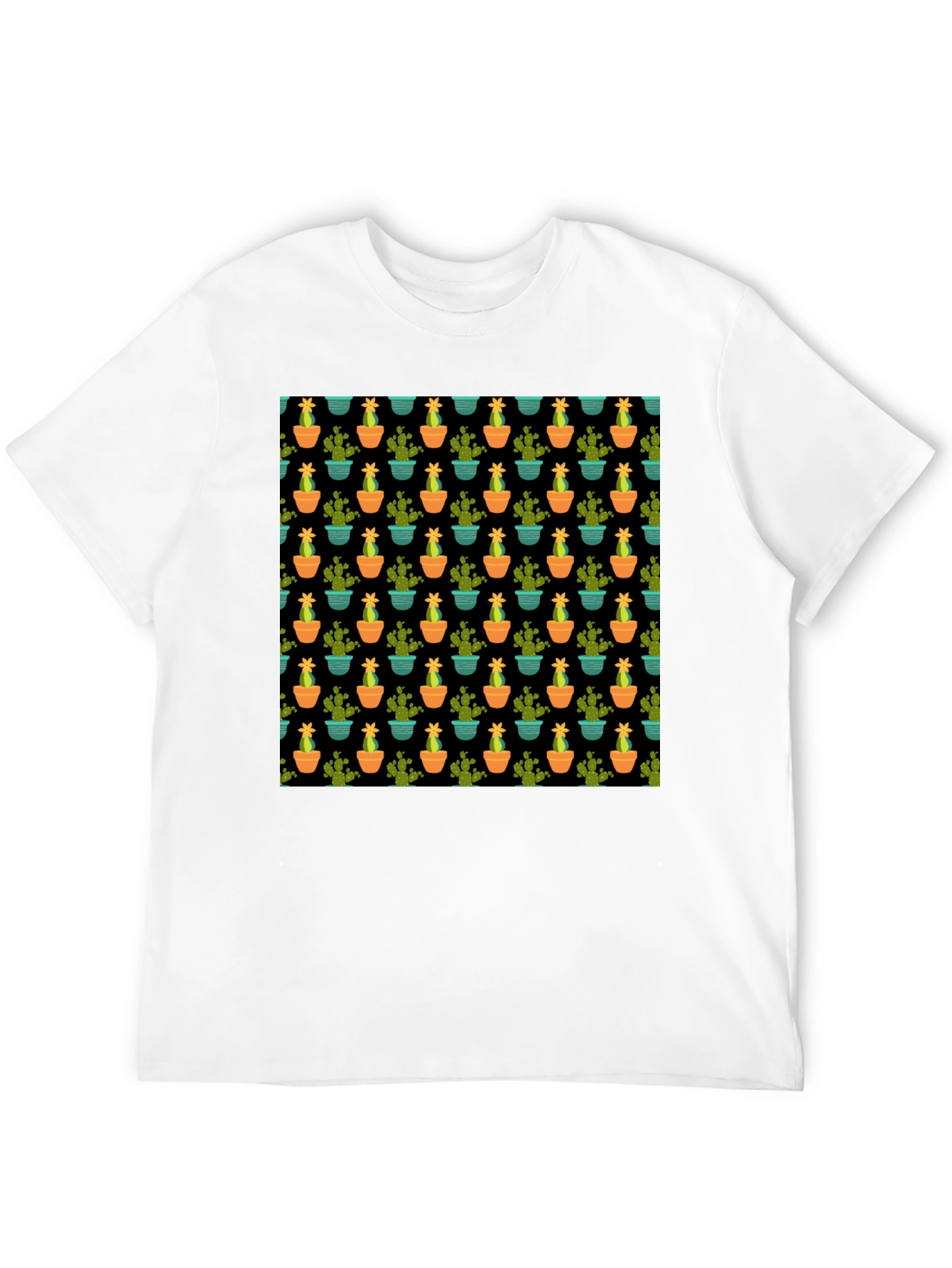 Cactus Pattern Black T-Shirt