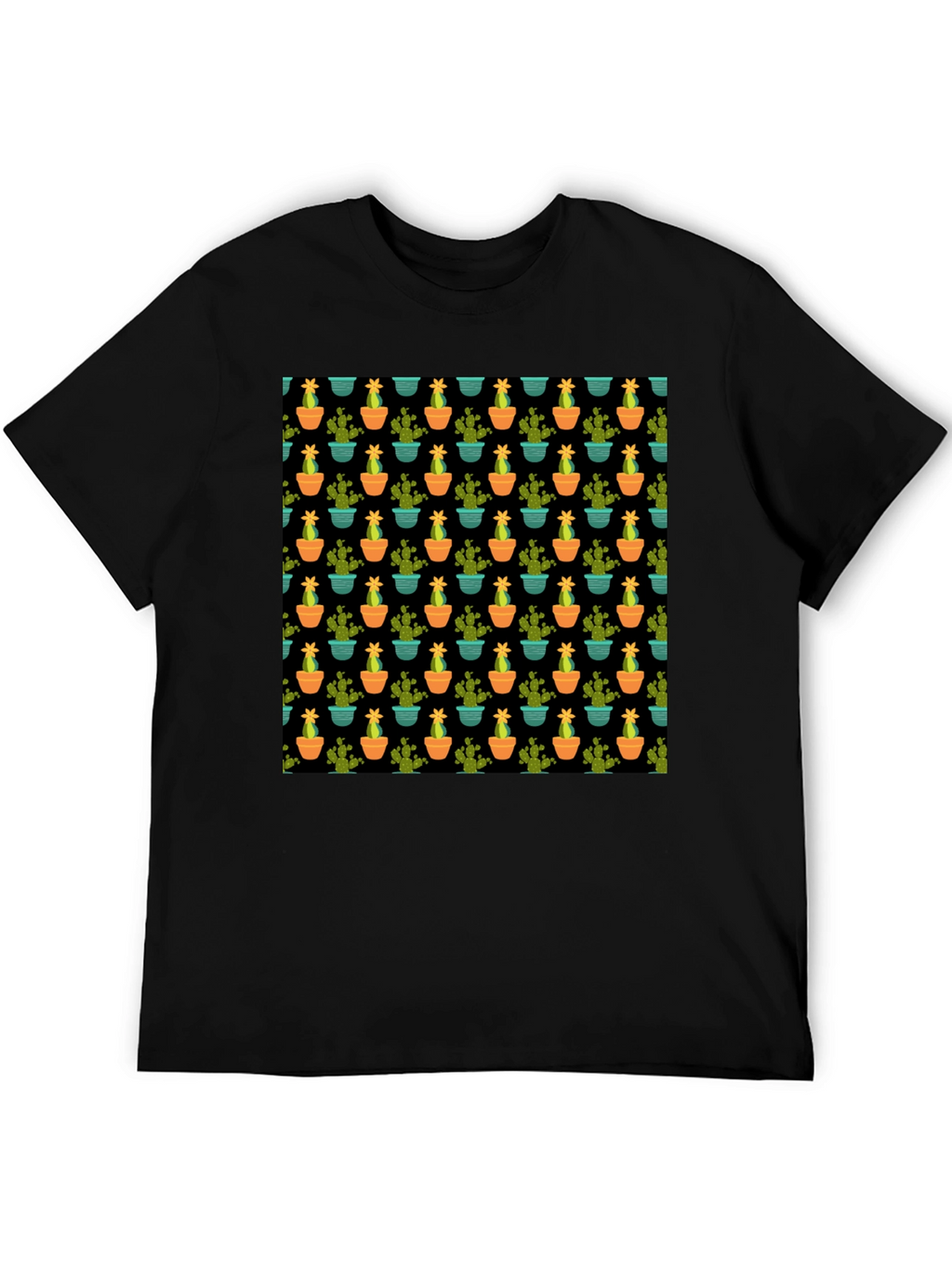 Cactus Pattern Black T-Shirt