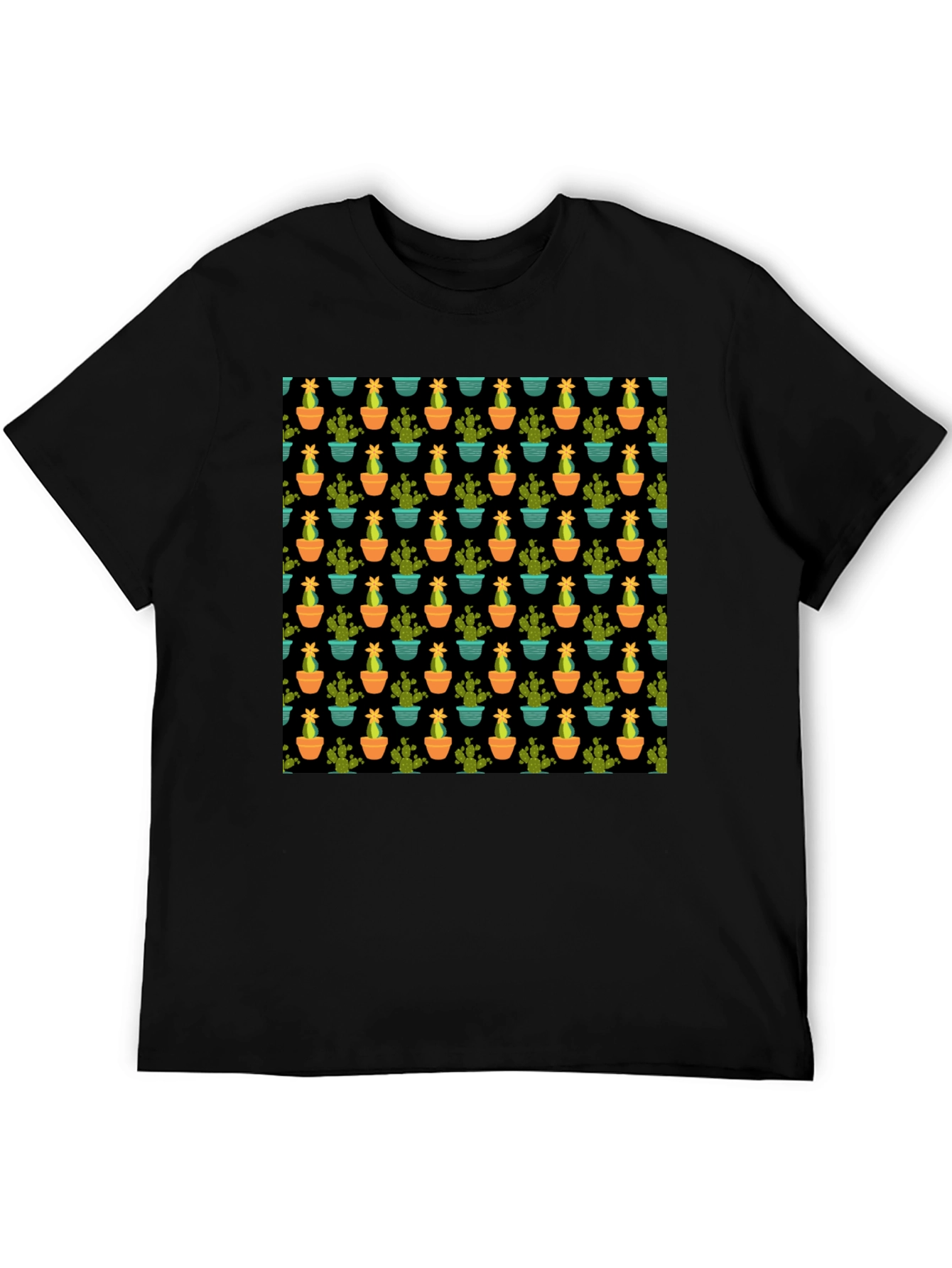 Cactus Pattern Black T-Shirt
