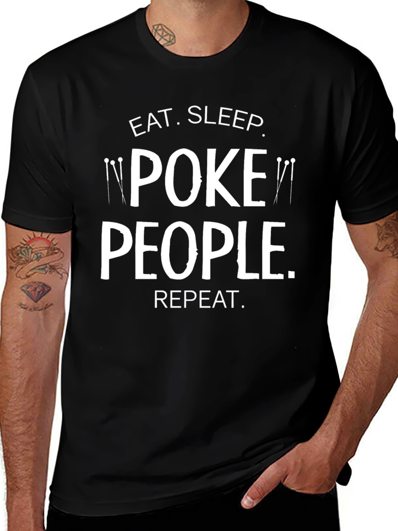 Eat Sleep Poke People Repeat Black T-Shirt