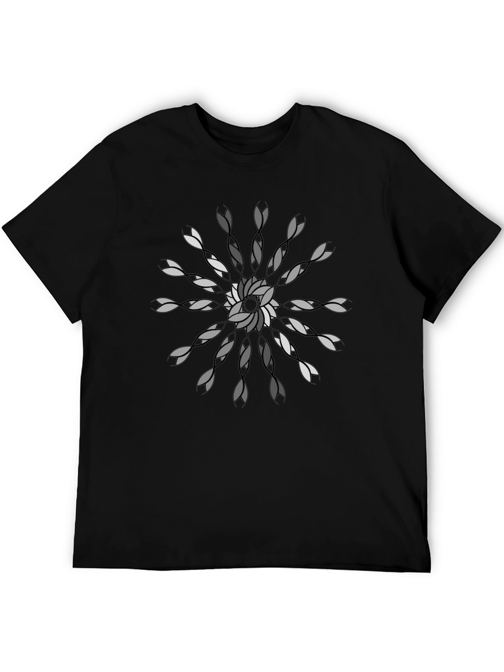 Geometric Floral Mandala Black T-Shirt