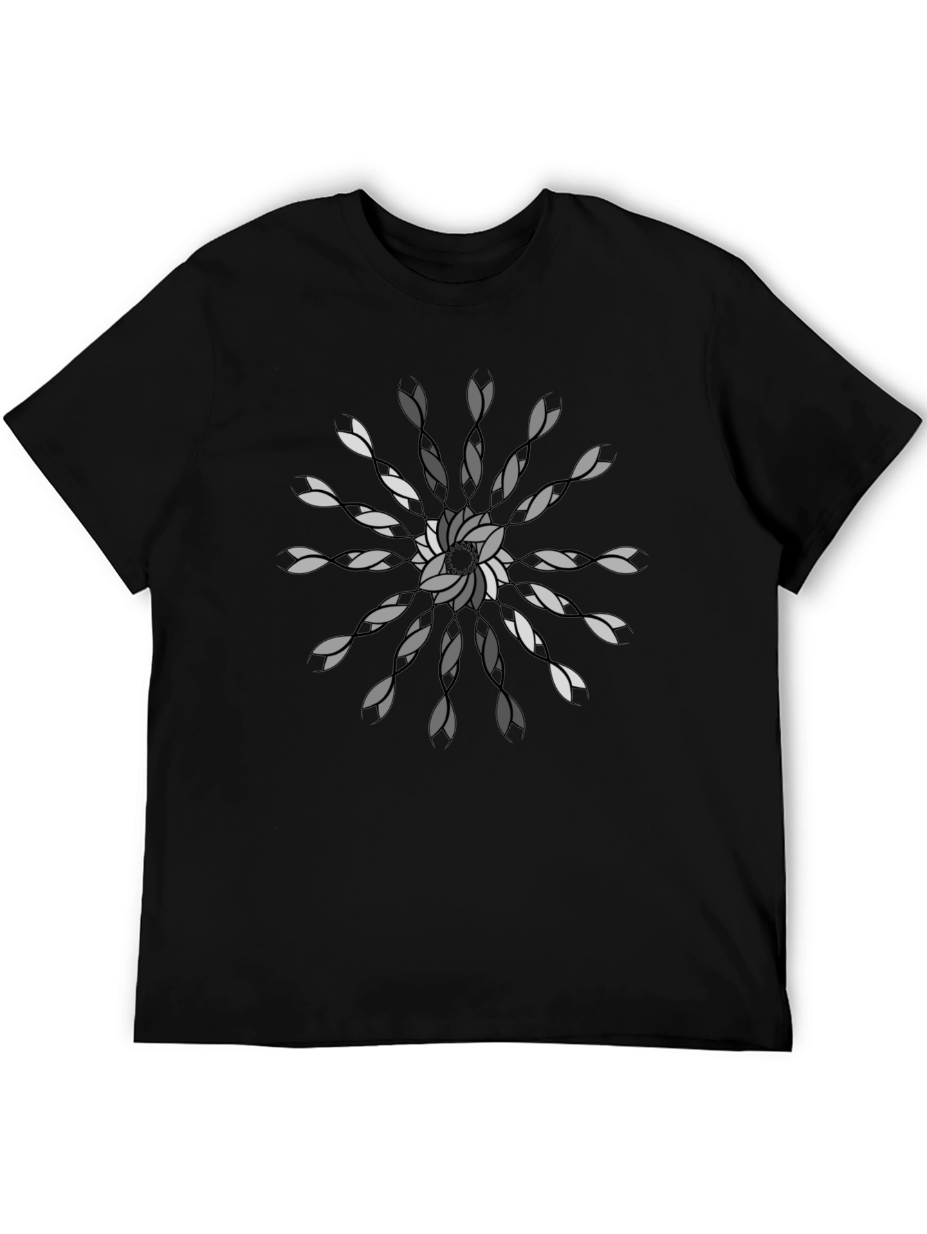 Geometric Floral Mandala Black T-Shirt