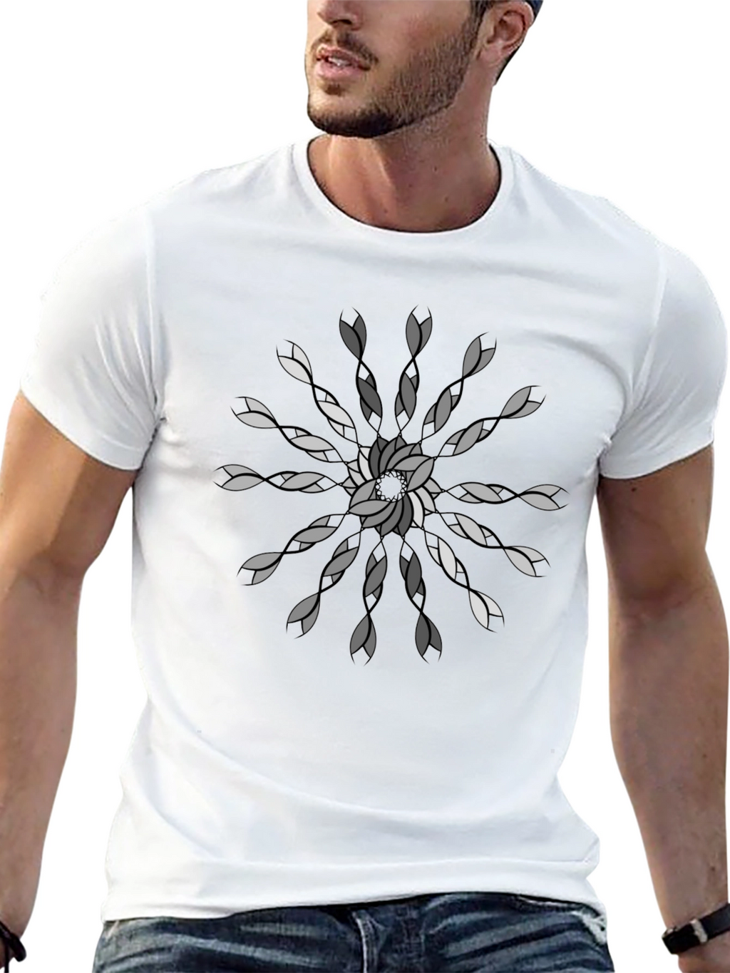 Geometric Floral Mandala Black T-Shirt