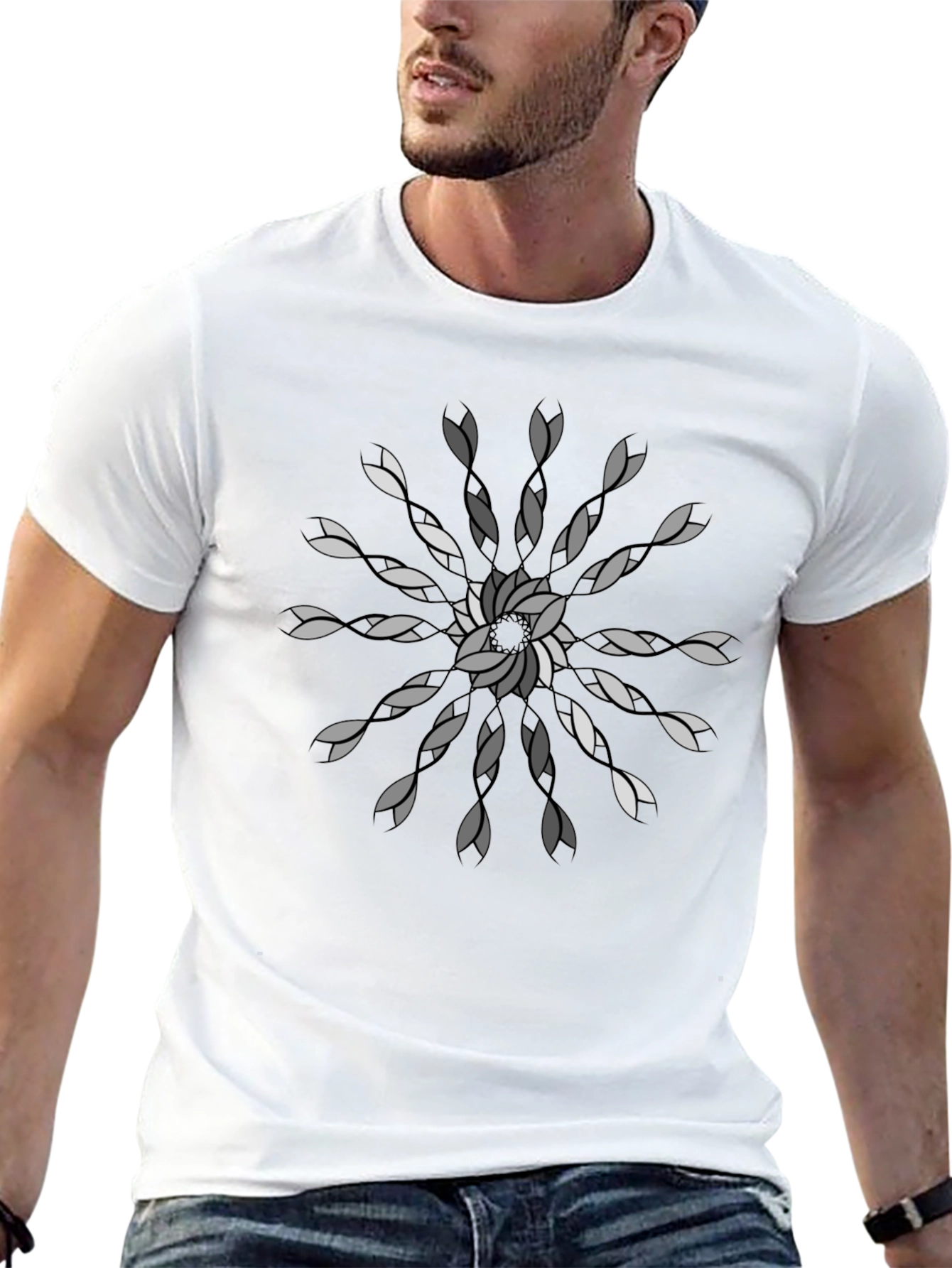 Geometric Floral Mandala Black T-Shirt