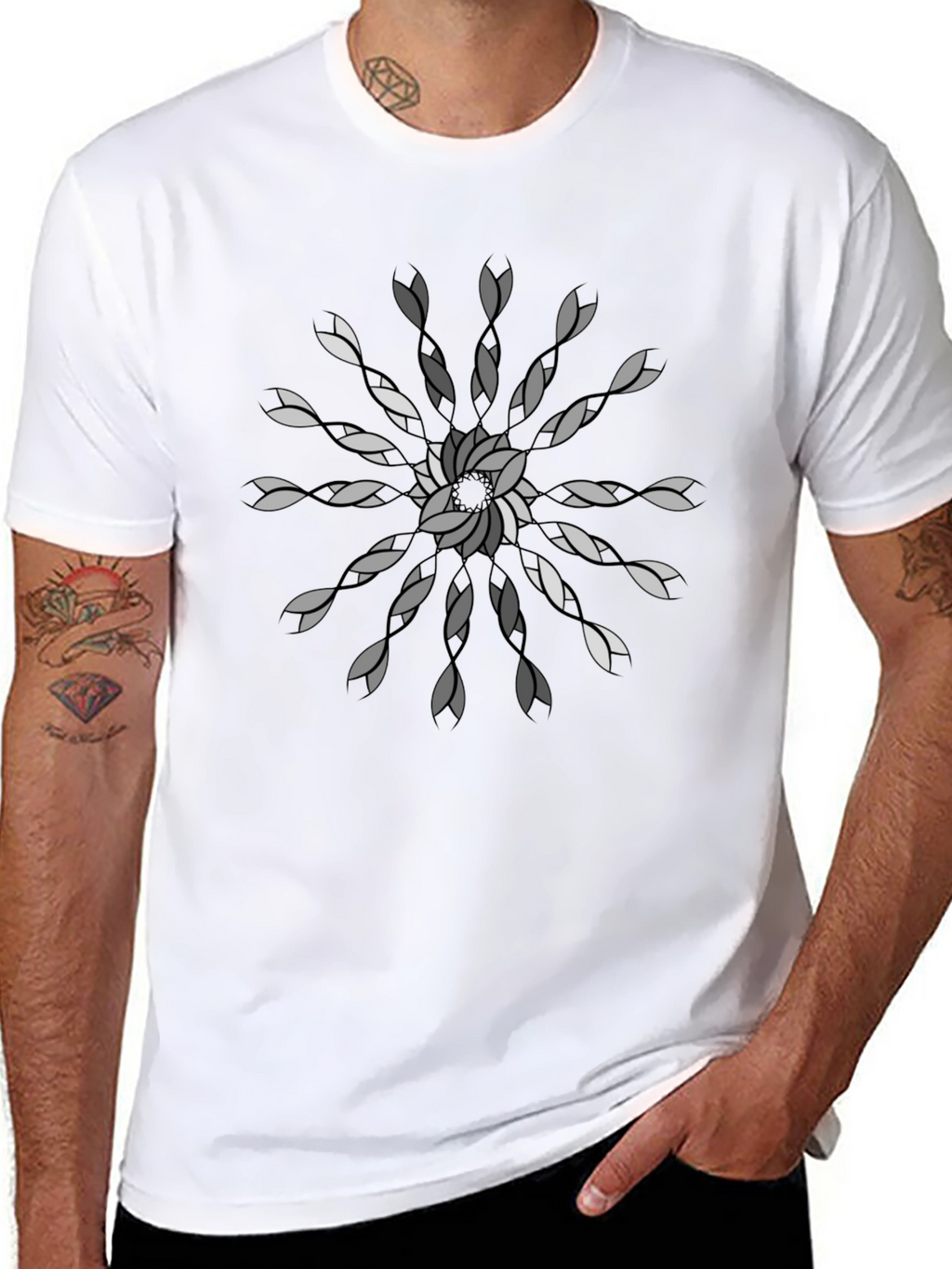 Geometric Floral Mandala Black T-Shirt