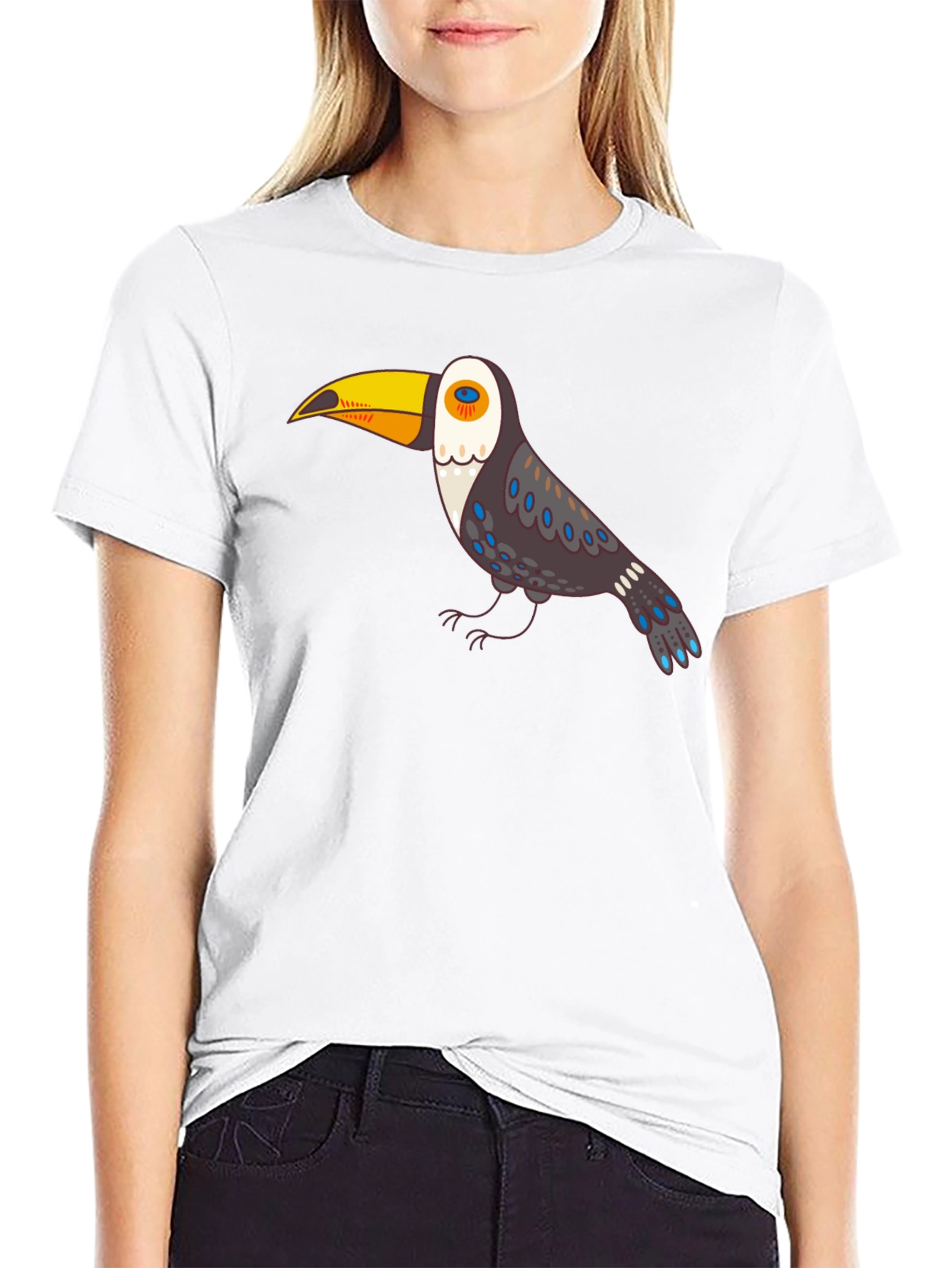 Toucan Graphic Tee - Black Cotton Casual Shirt