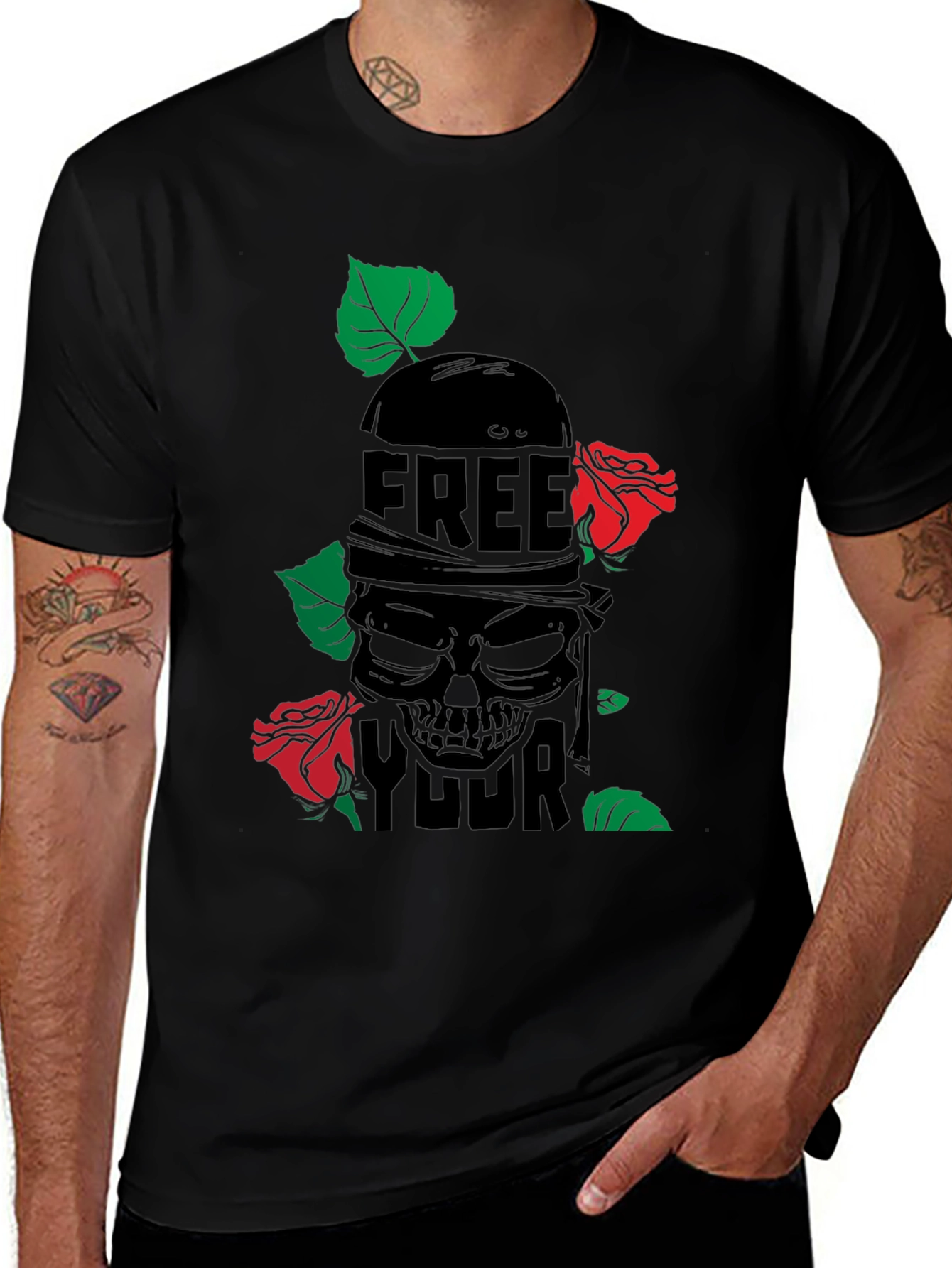 Edgy Skull & Roses Graphic T-Shirt - Free Your Mind!