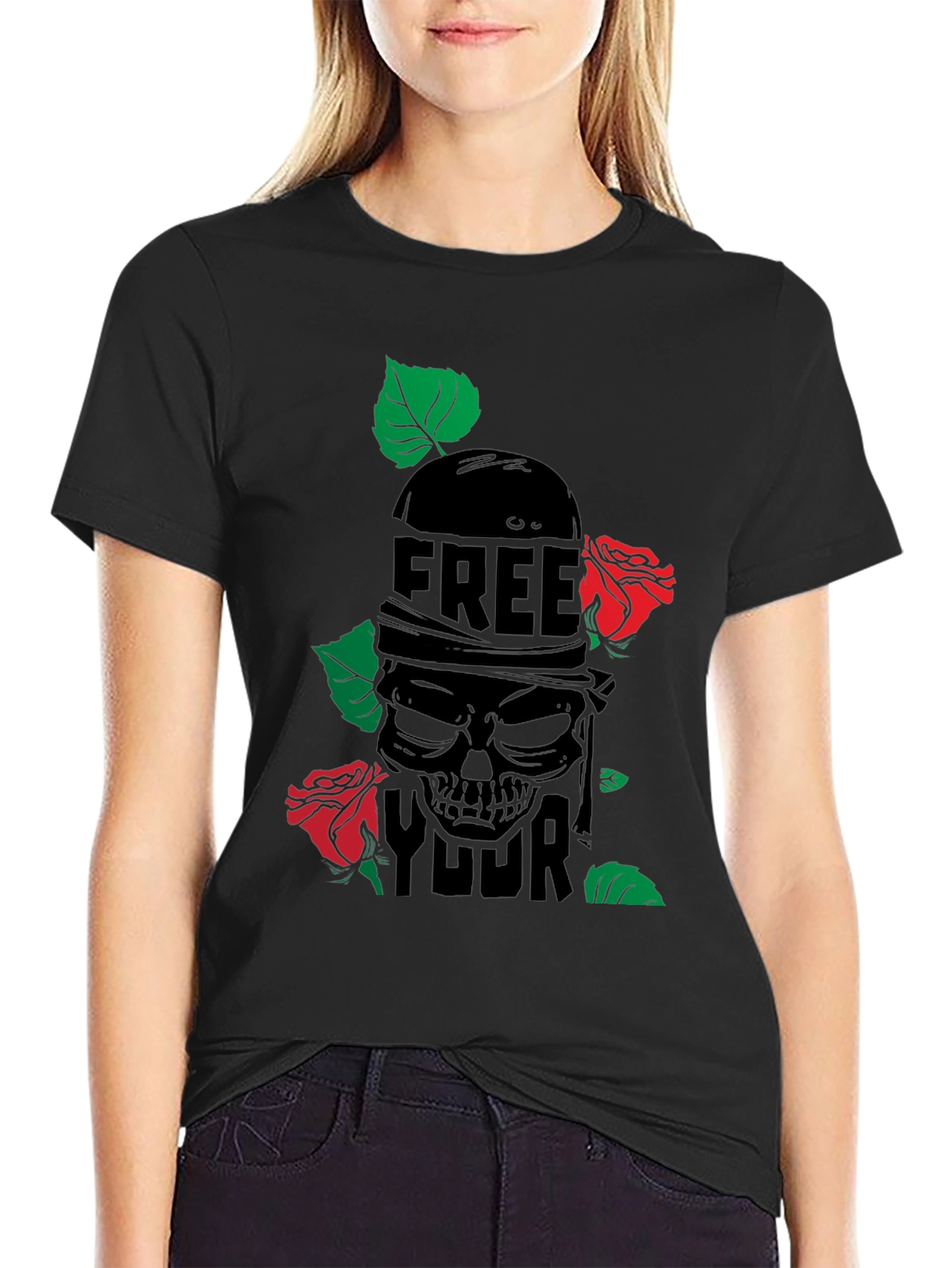 Edgy Skull & Roses Graphic T-Shirt - Free Your Mind!