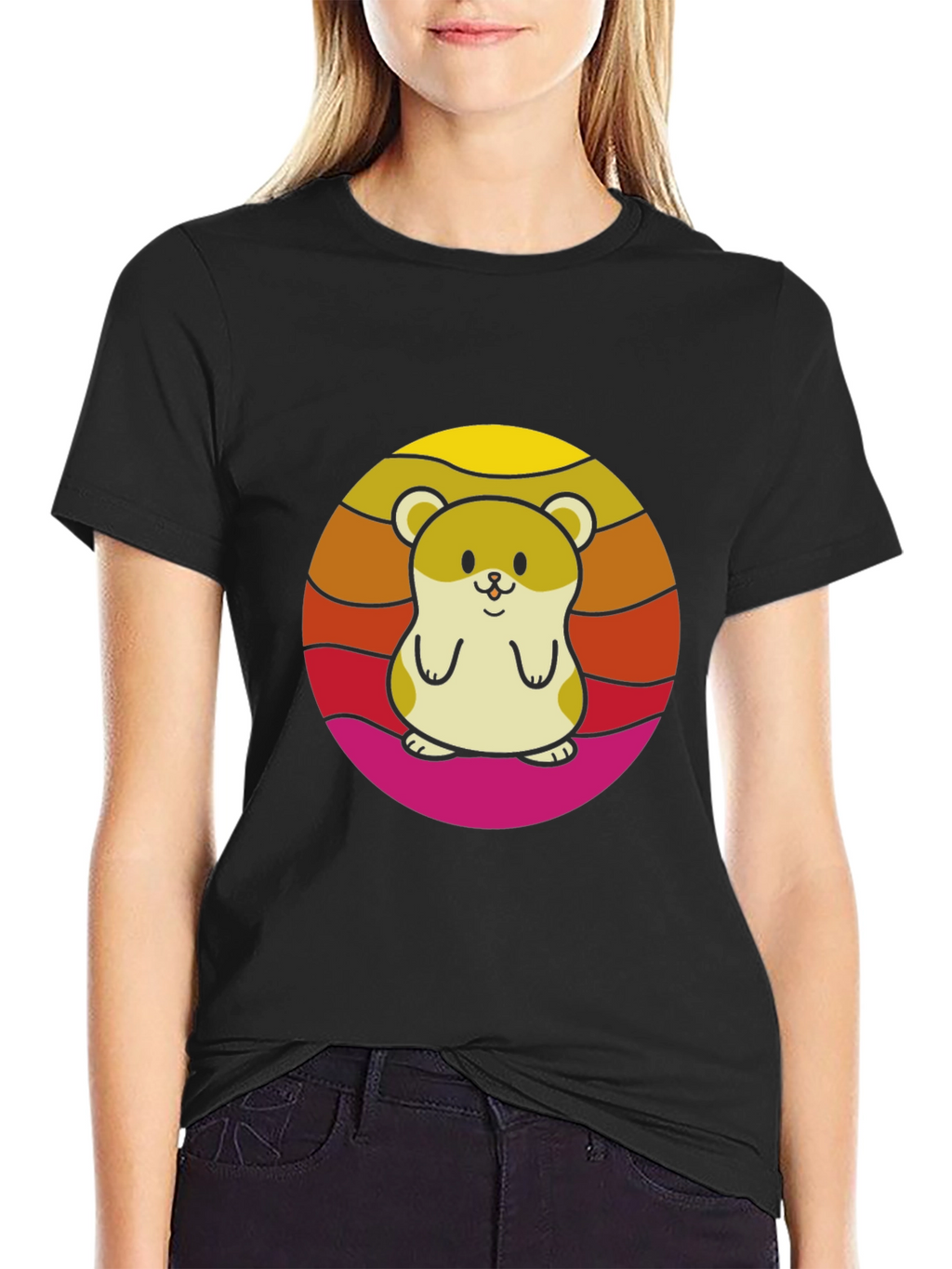 Cute Hamster Sunset Graphic T-Shirt