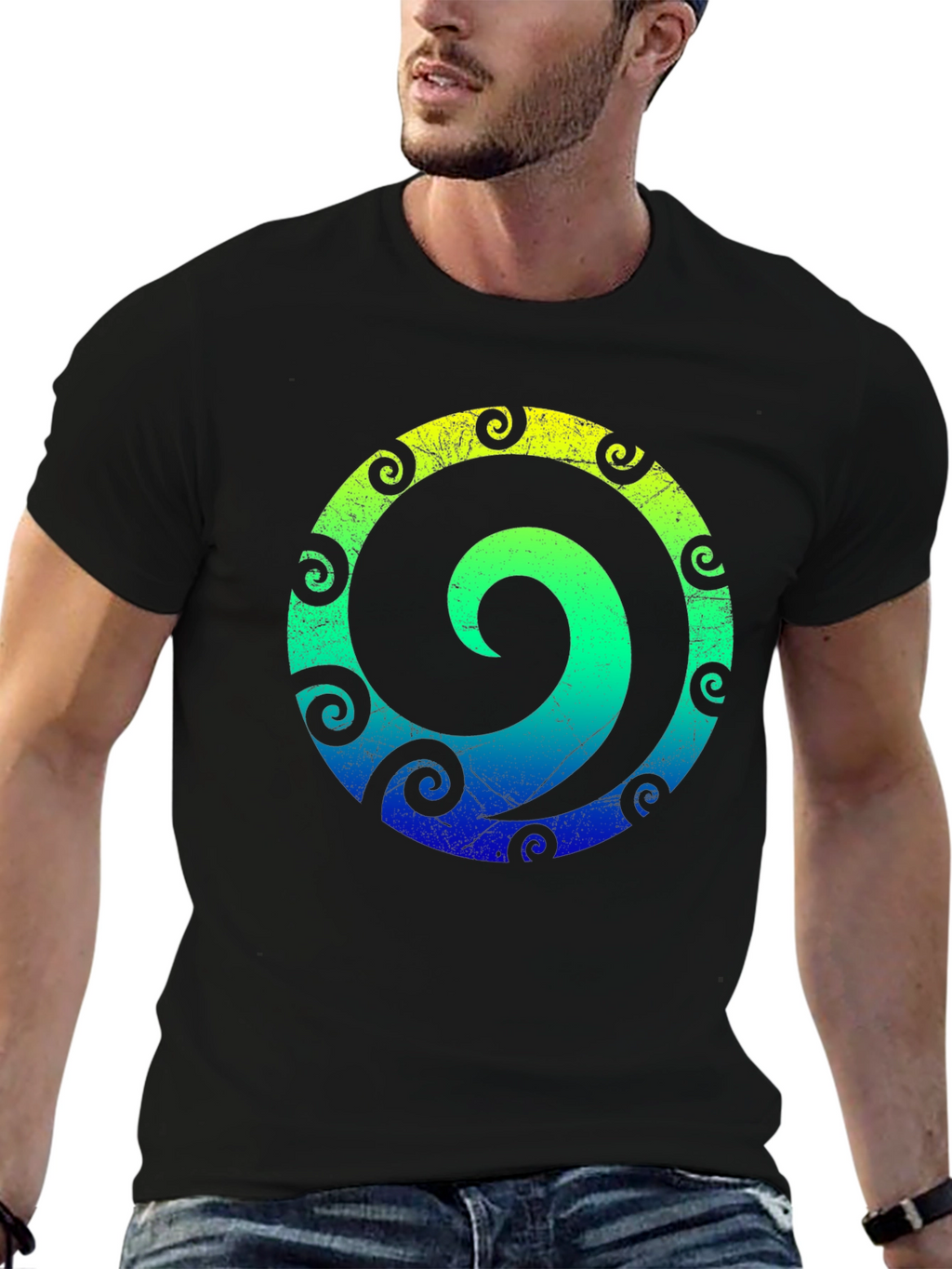 Spiral Graphic Tee - Stylish Mens Black T-Shirt