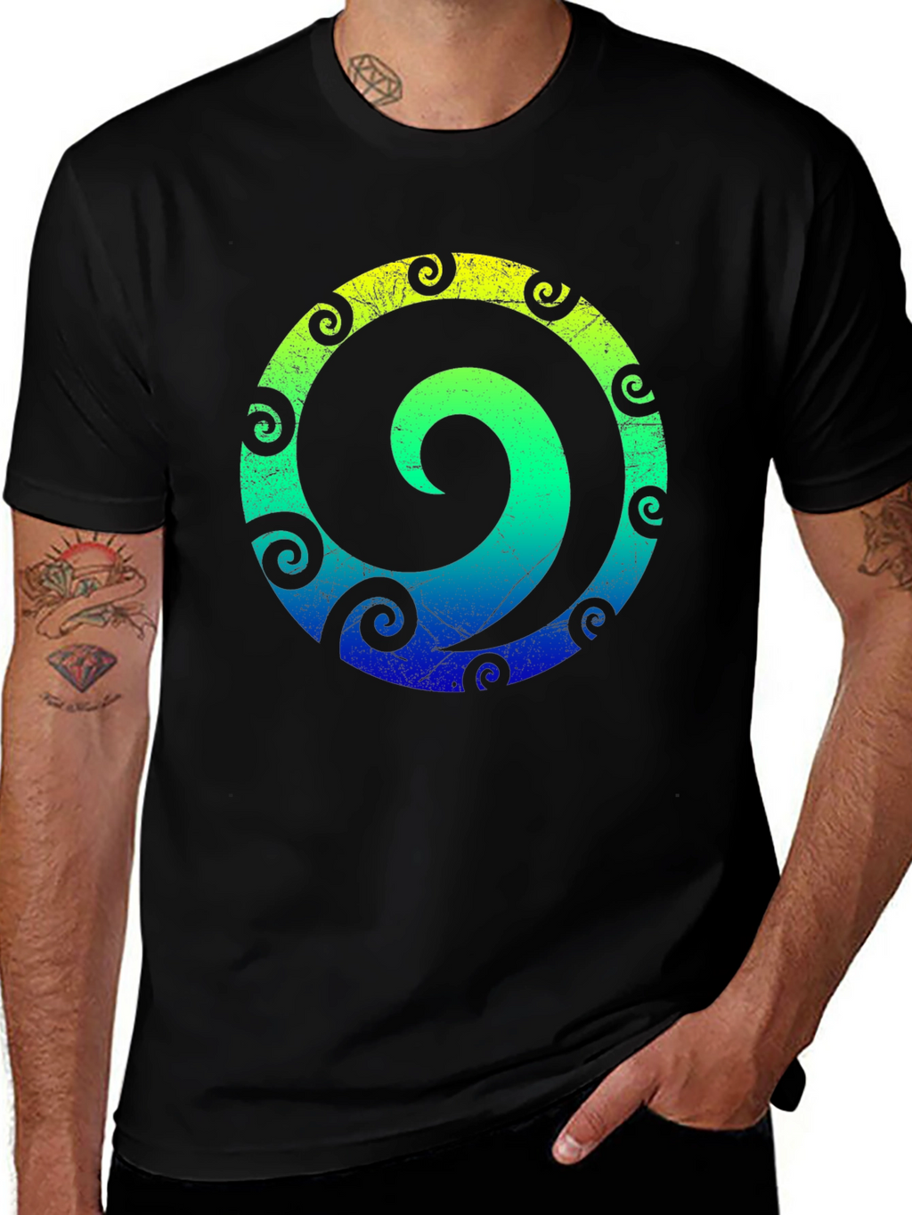 Spiral Graphic Tee - Stylish Mens Black T-Shirt