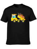 Black T-Shirt with Construction Truck Fireworks Graphic