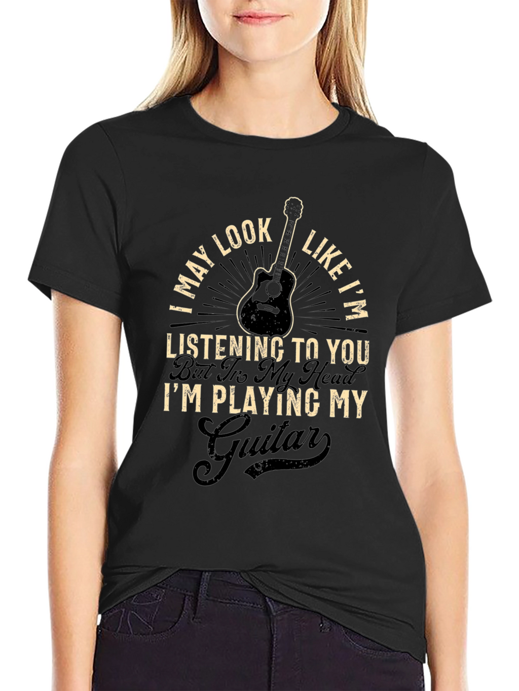 Guitar Player Black T-Shirt - Im Playing My Guitar
