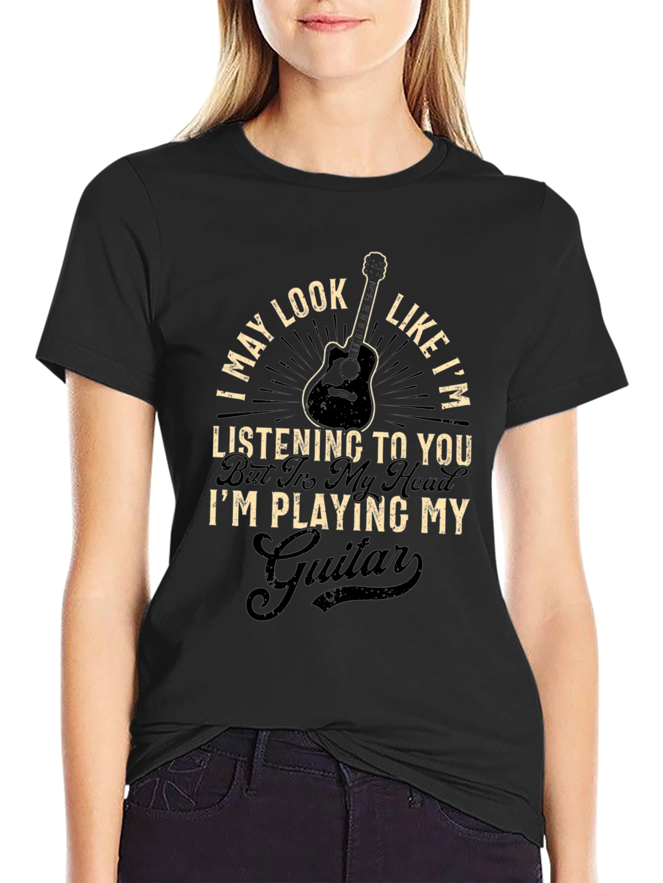 Guitar Player Black T-Shirt - Im Playing My Guitar
