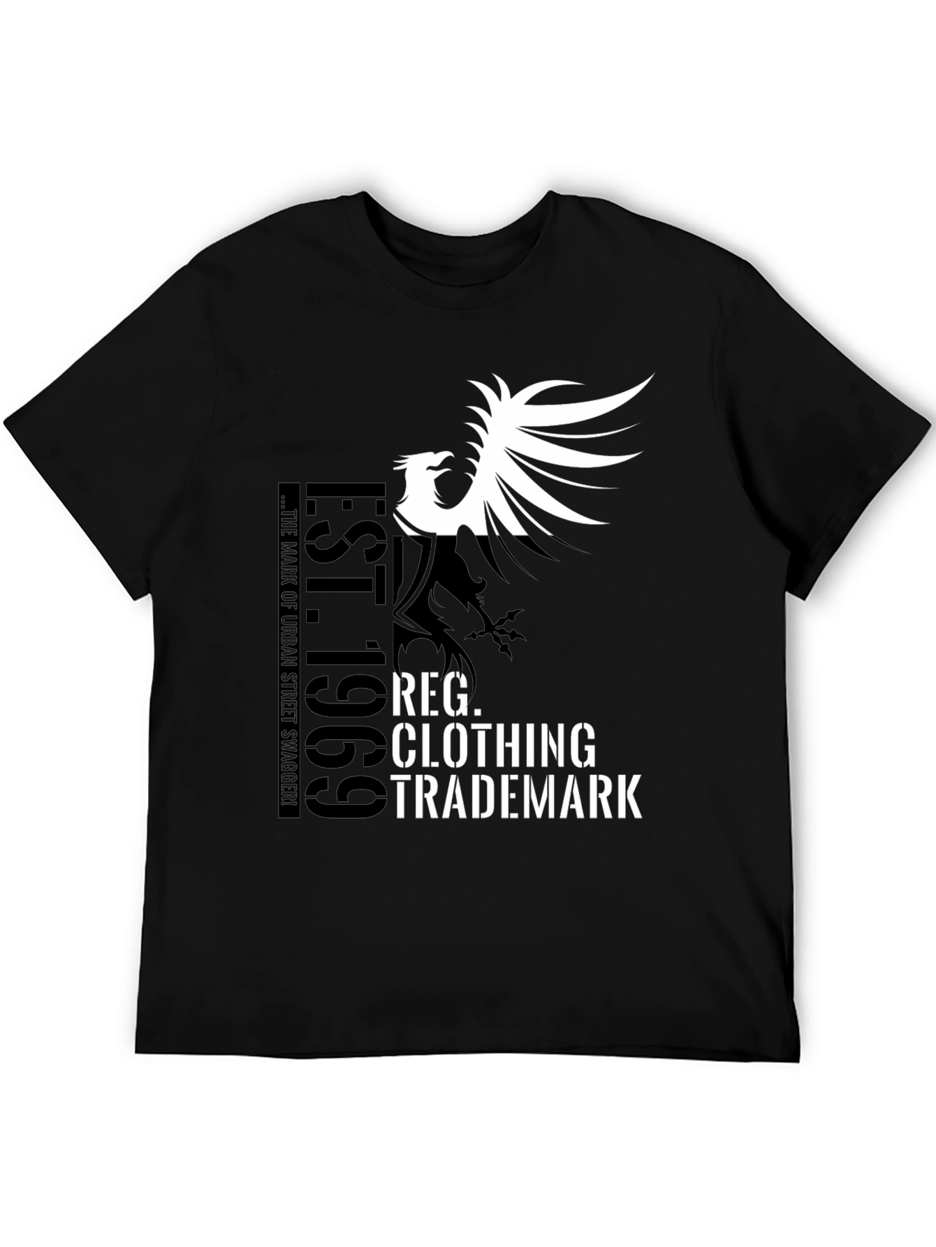 Black Graphic T-Shirt - Bird and Text Design