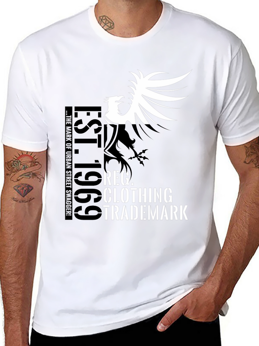 Black Graphic T-Shirt - Bird and Text Design