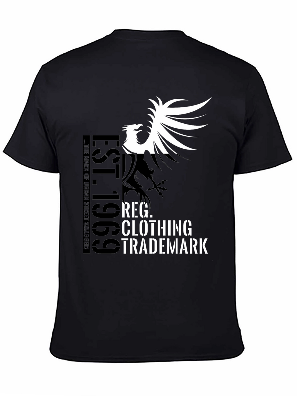 Black Graphic T-Shirt - Bird and Text Design