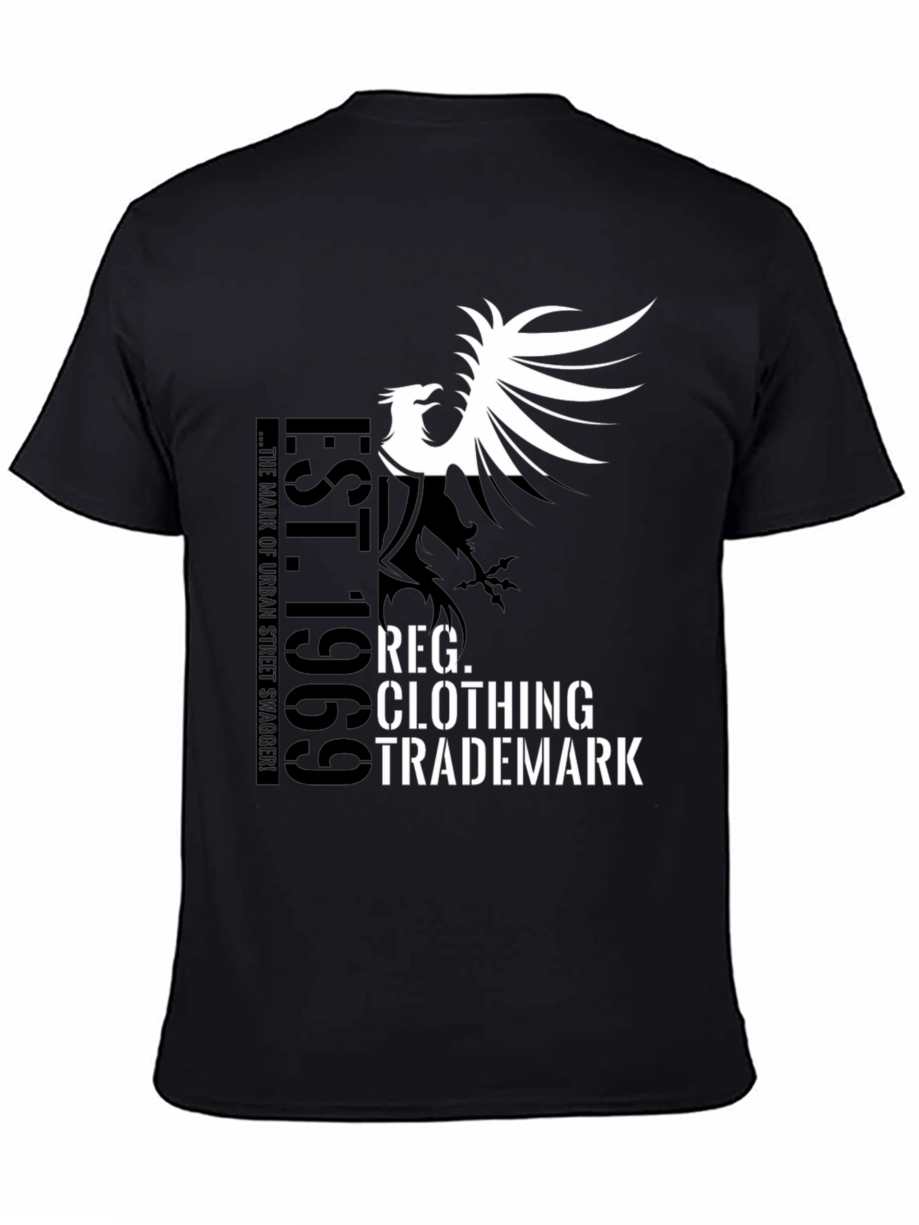 Black Graphic T-Shirt - Bird and Text Design