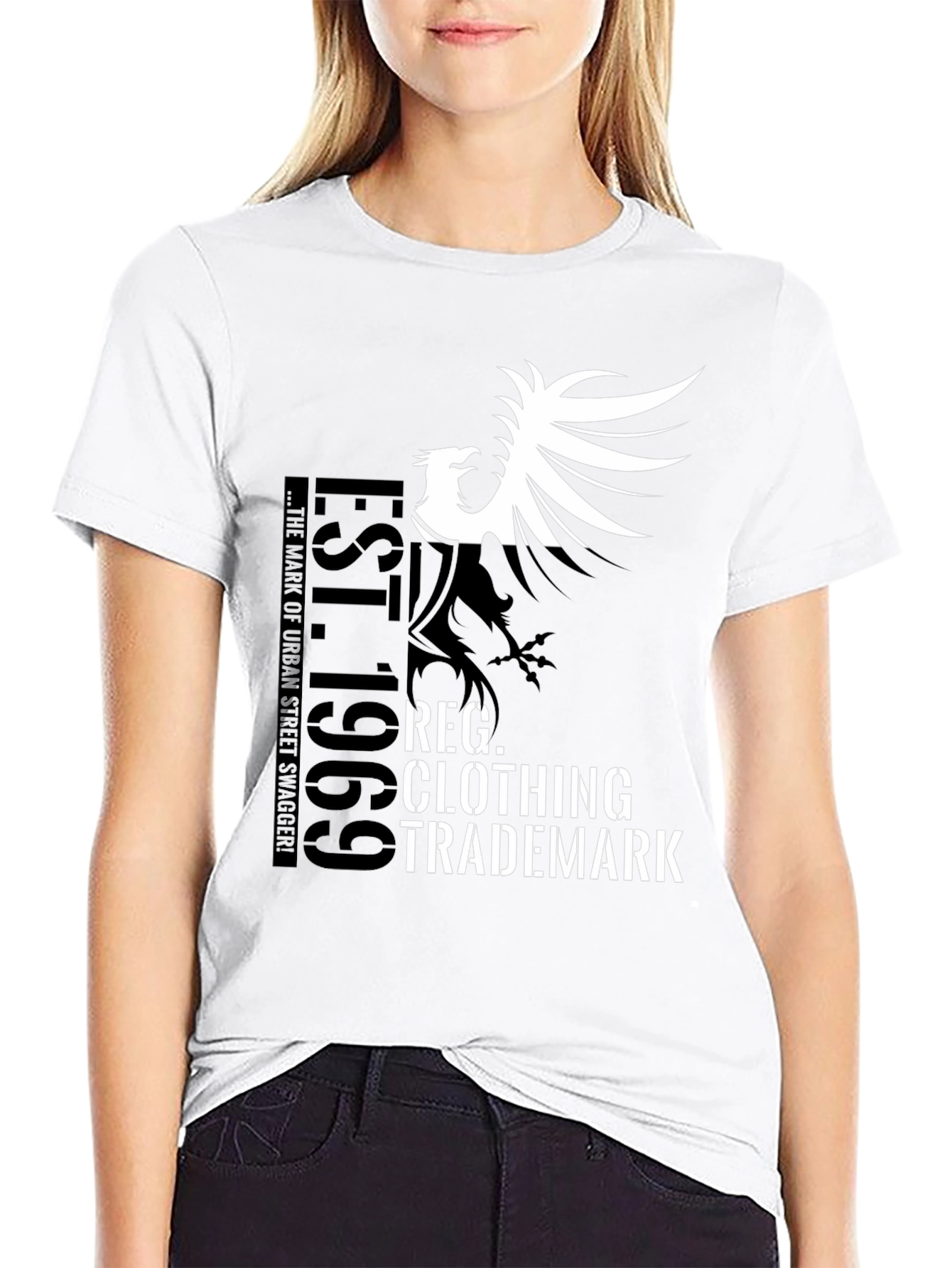 Black Graphic T-Shirt - Bird and Text Design