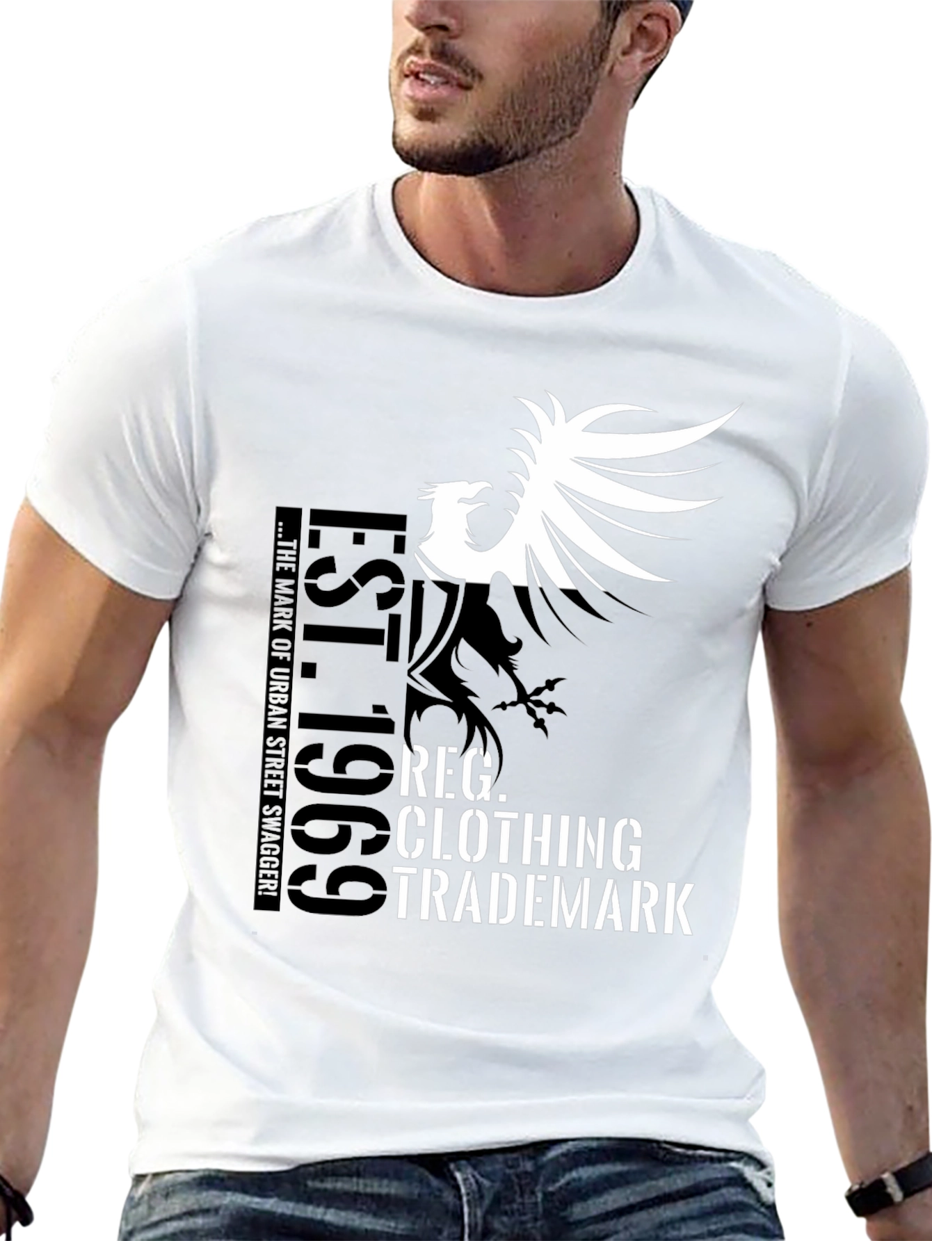 Black Graphic T-Shirt - Bird and Text Design