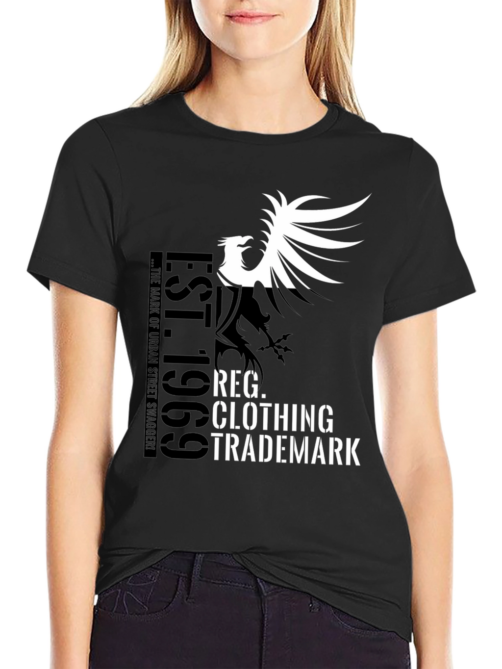 Black Graphic T-Shirt - Bird and Text Design