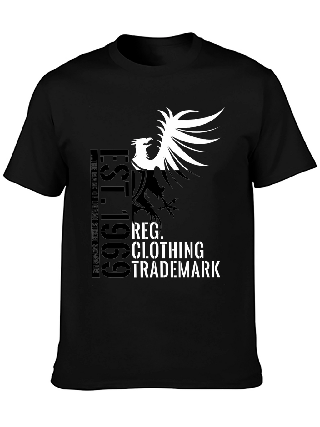 Black Graphic T-Shirt - Bird and Text Design