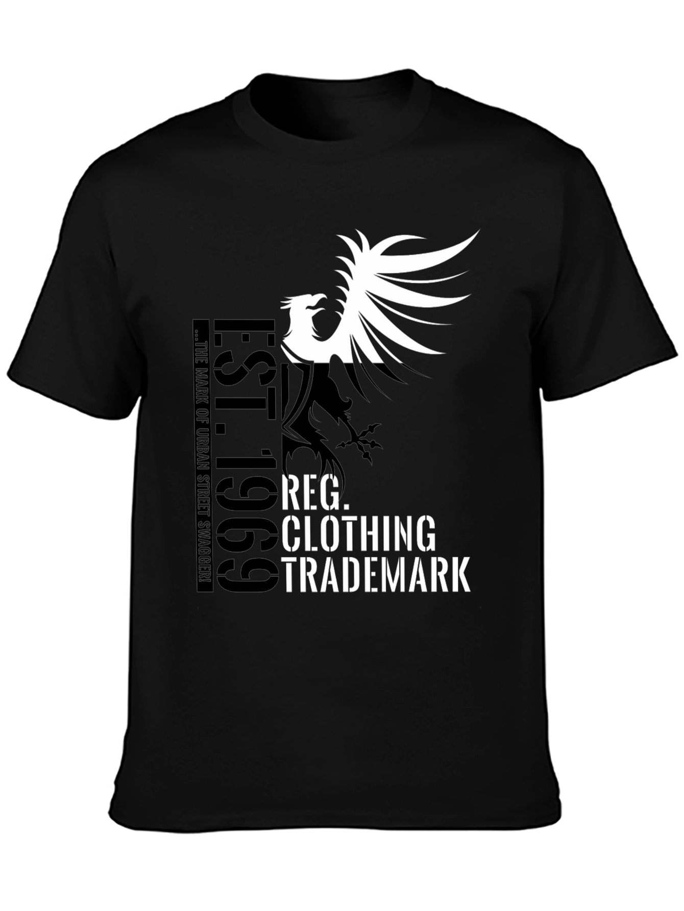 Black Graphic T-Shirt - Bird and Text Design