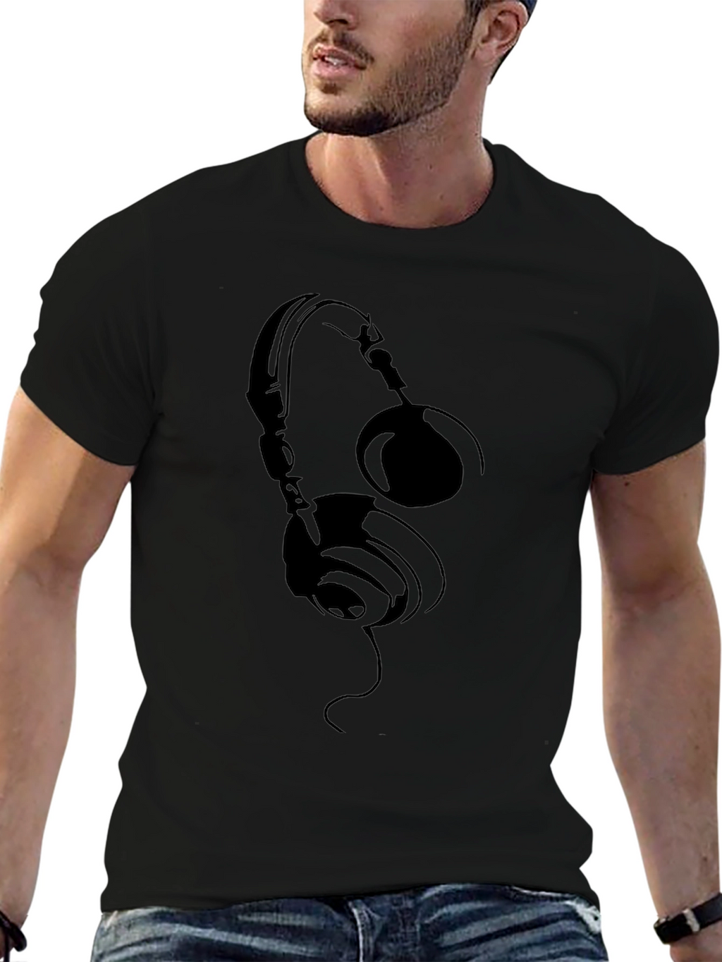 Headphones Graphic T-Shirt - Black