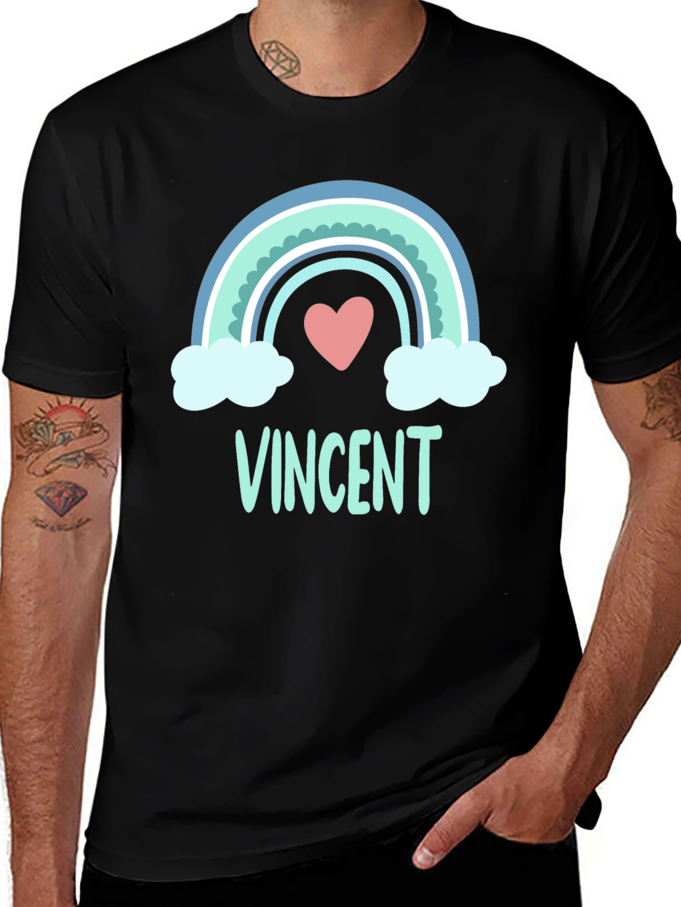Personalized Vincent Rainbow Heart T-Shirt