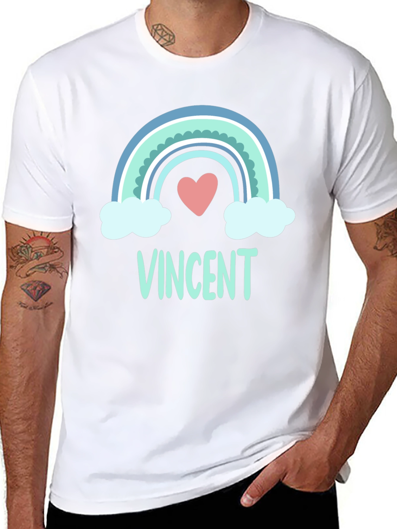 Personalized Vincent Rainbow Heart T-Shirt