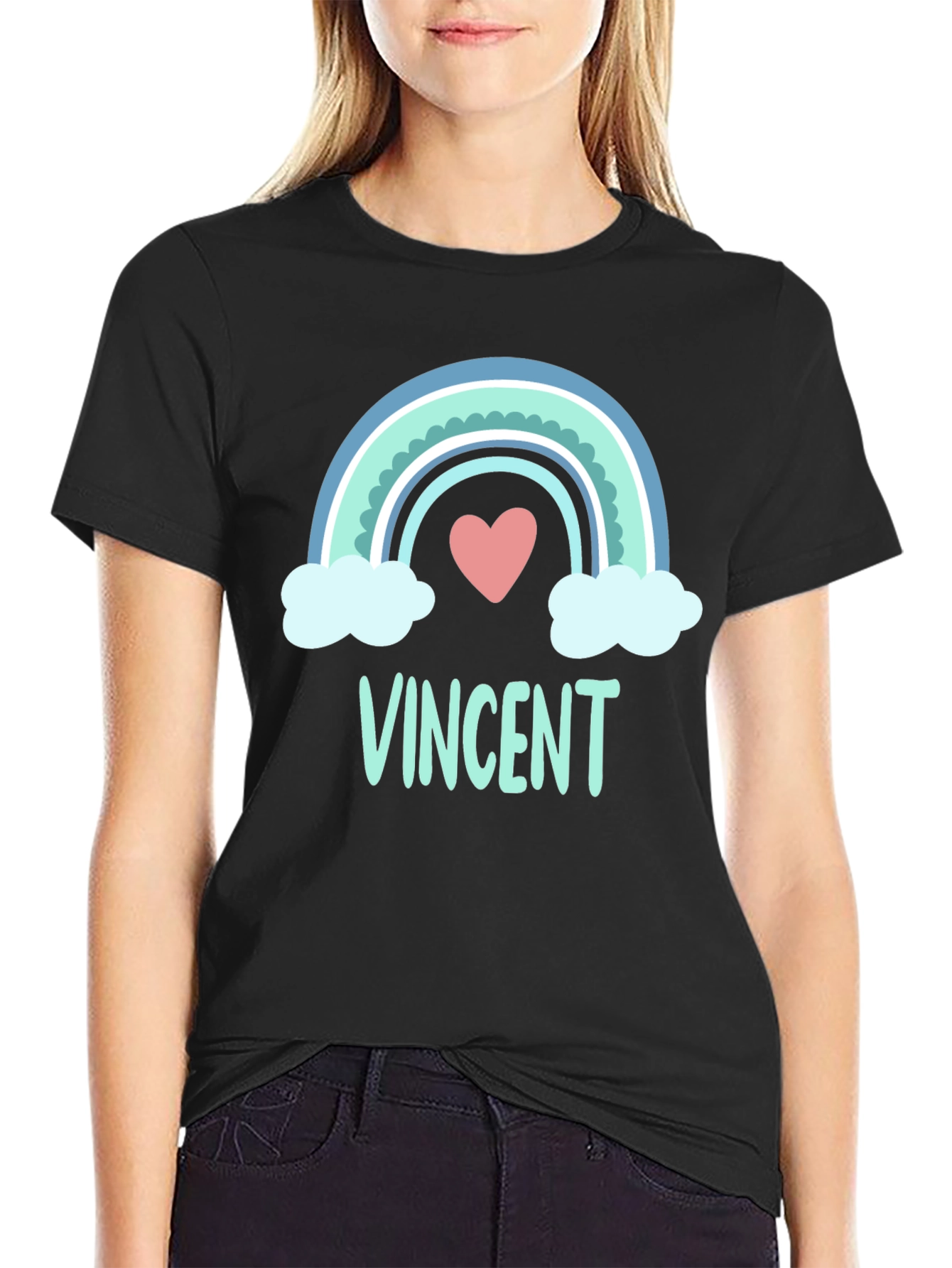 Personalized Vincent Rainbow Heart T-Shirt