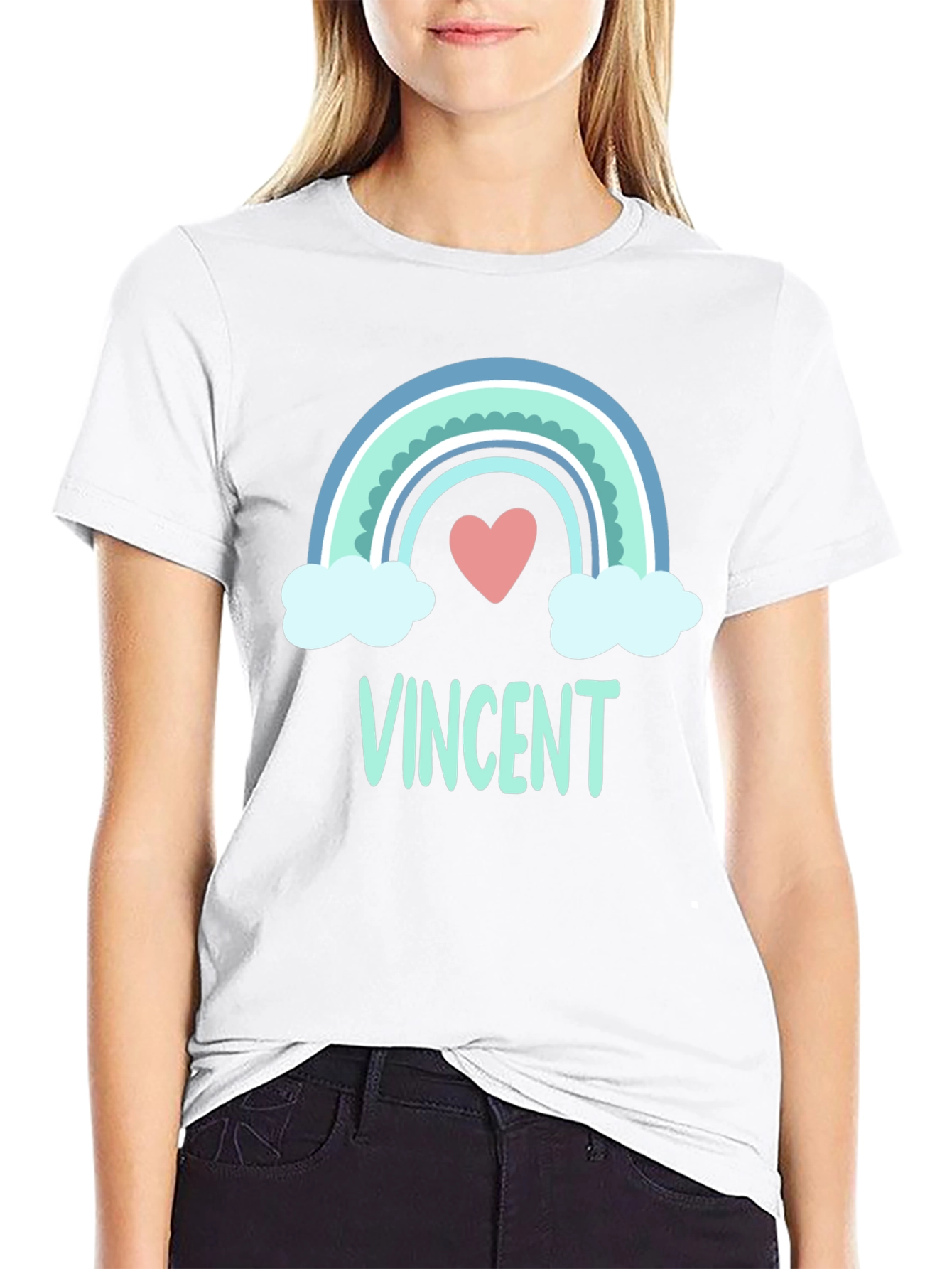 Personalized Vincent Rainbow Heart T-Shirt