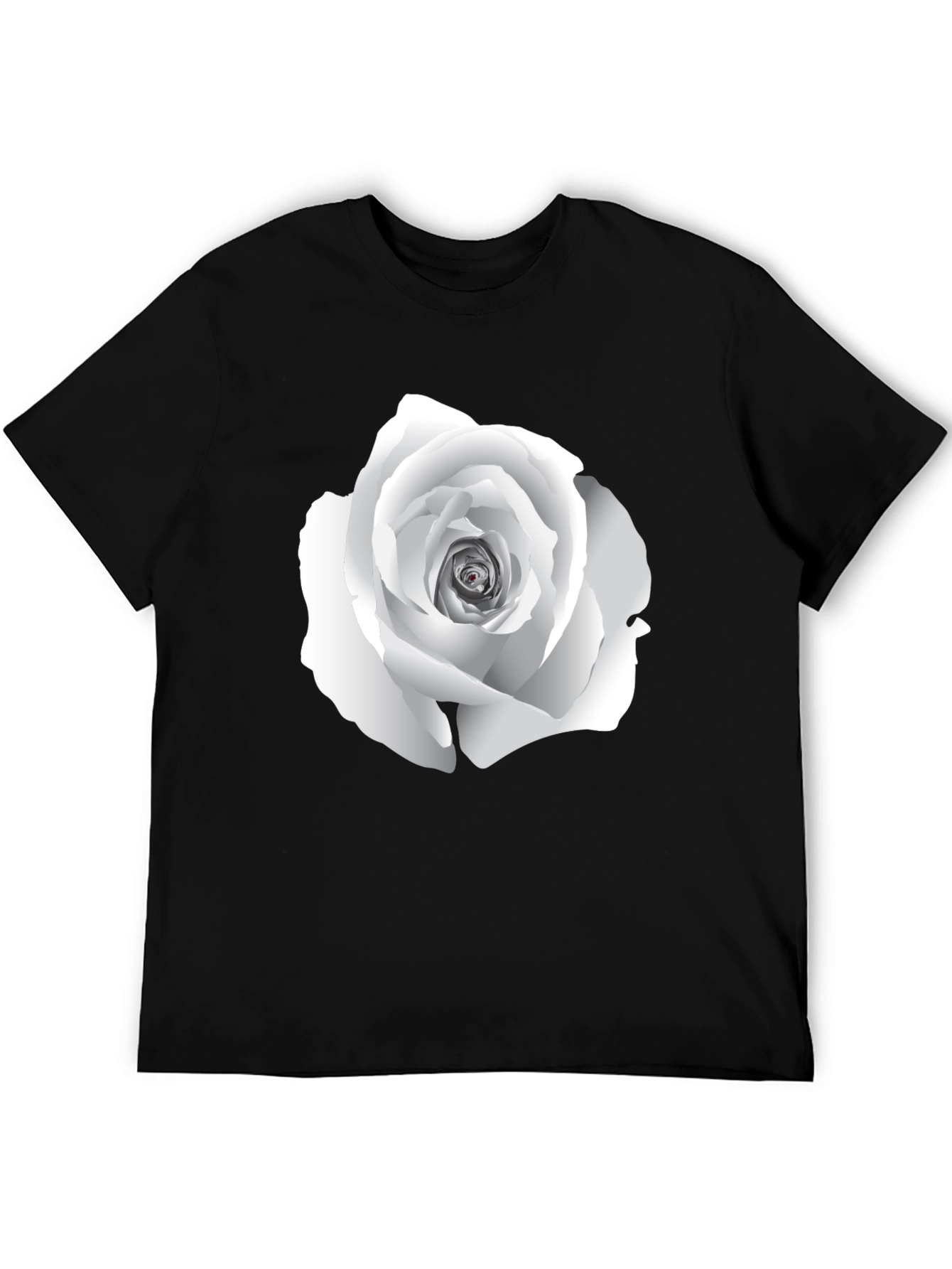 Elegant White Rose Graphic Tee - Black