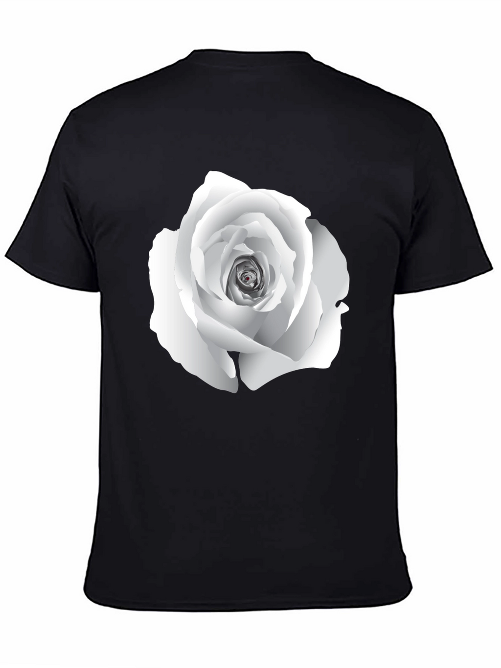Elegant White Rose Graphic Tee - Black