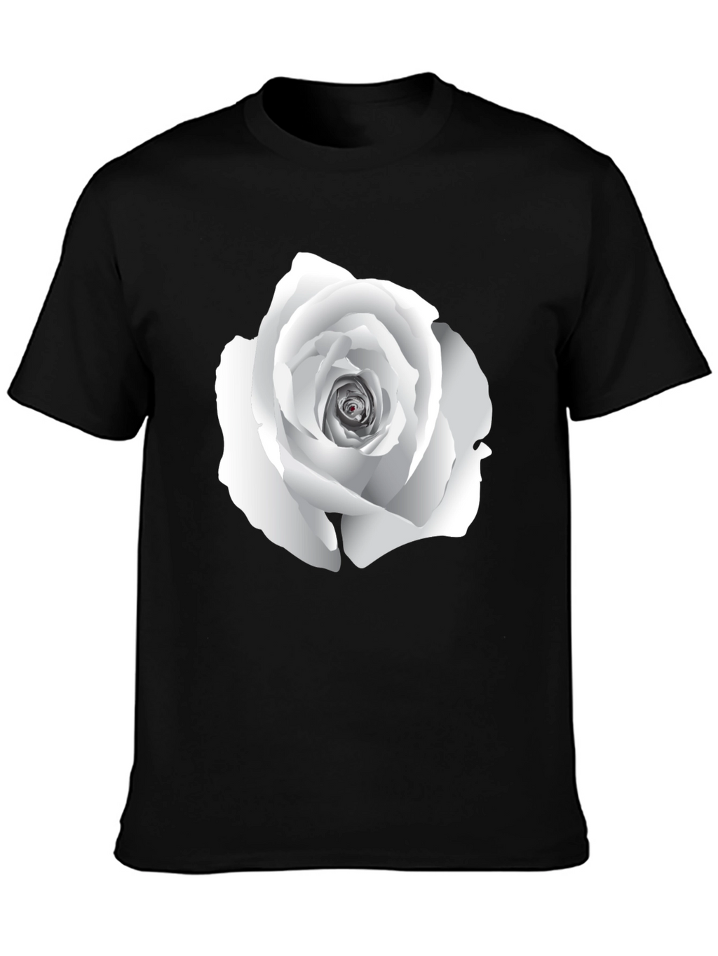 Elegant White Rose Graphic Tee - Black